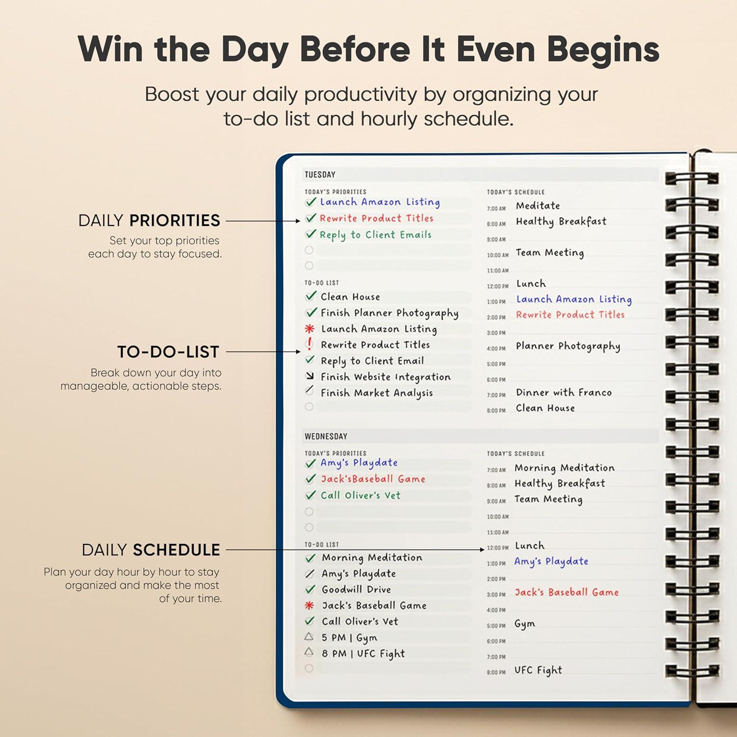 image:image2026 Planner 85 x 11 SpiralBound Weekly Monthly and Daily Planner Organize All 52 Weeks Increase Productivity and Get Organized Productivity Store BlackNavy
