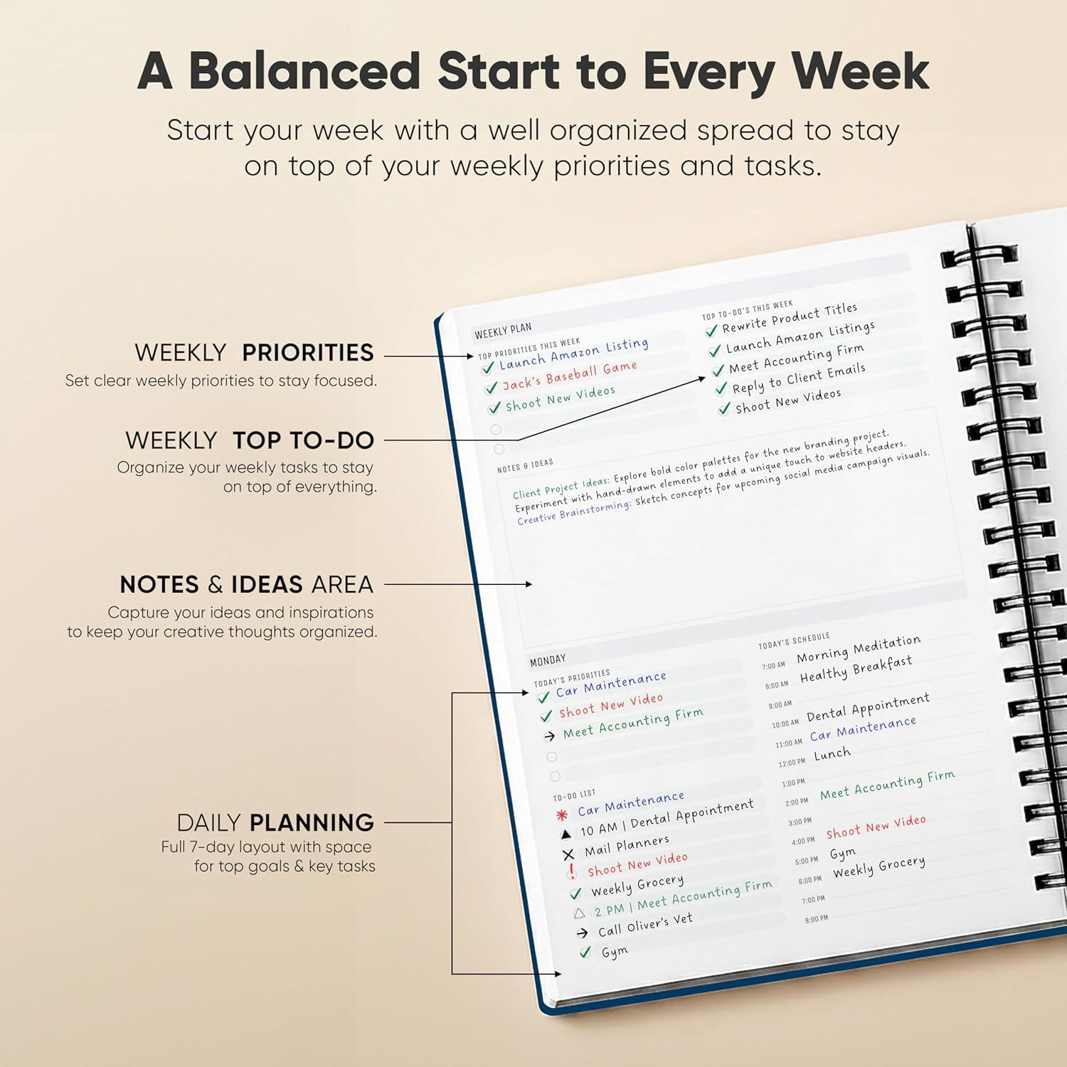 image:image2026 Planner 85 x 11 SpiralBound Weekly Monthly and Daily Planner Organize All 52 Weeks Increase Productivity and Get Organized Productivity Store BlackNavy