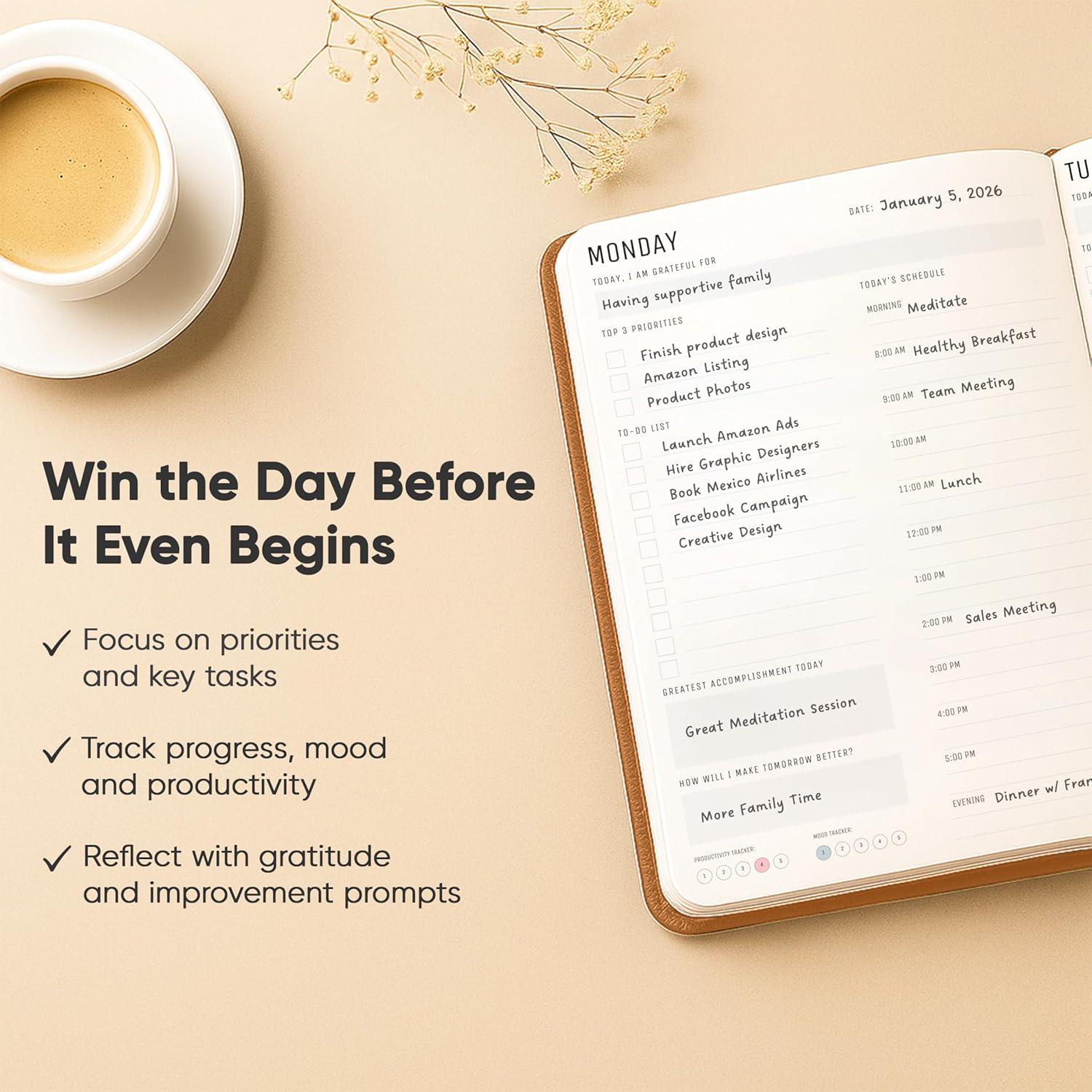 image:imageDaily Planner 2026 5 x 8 The Ultimate Daily Workflow Planner with Hourly Schedule amp Task List to Achieve Your Goals by PRODUCTIVITY STORE A5 GreyLeather