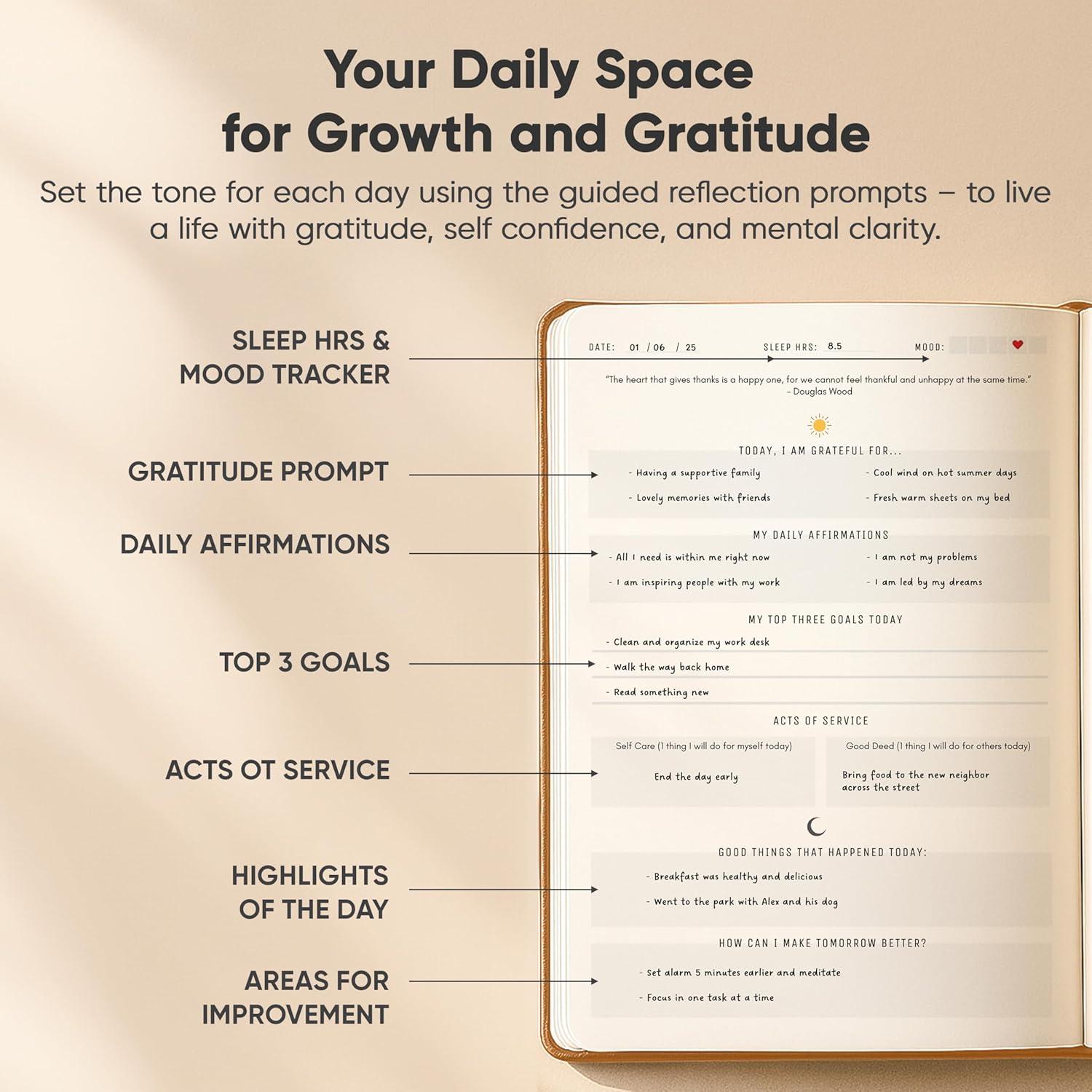 image:imageGratitude amp SelfCare Journal Guided Mindfulness amp Mental Health Journal AllinOne with Prompts for Self Discovery Daily Journal for Men amp Women by PRODUCTIVITY STORE A5 BrownLeather