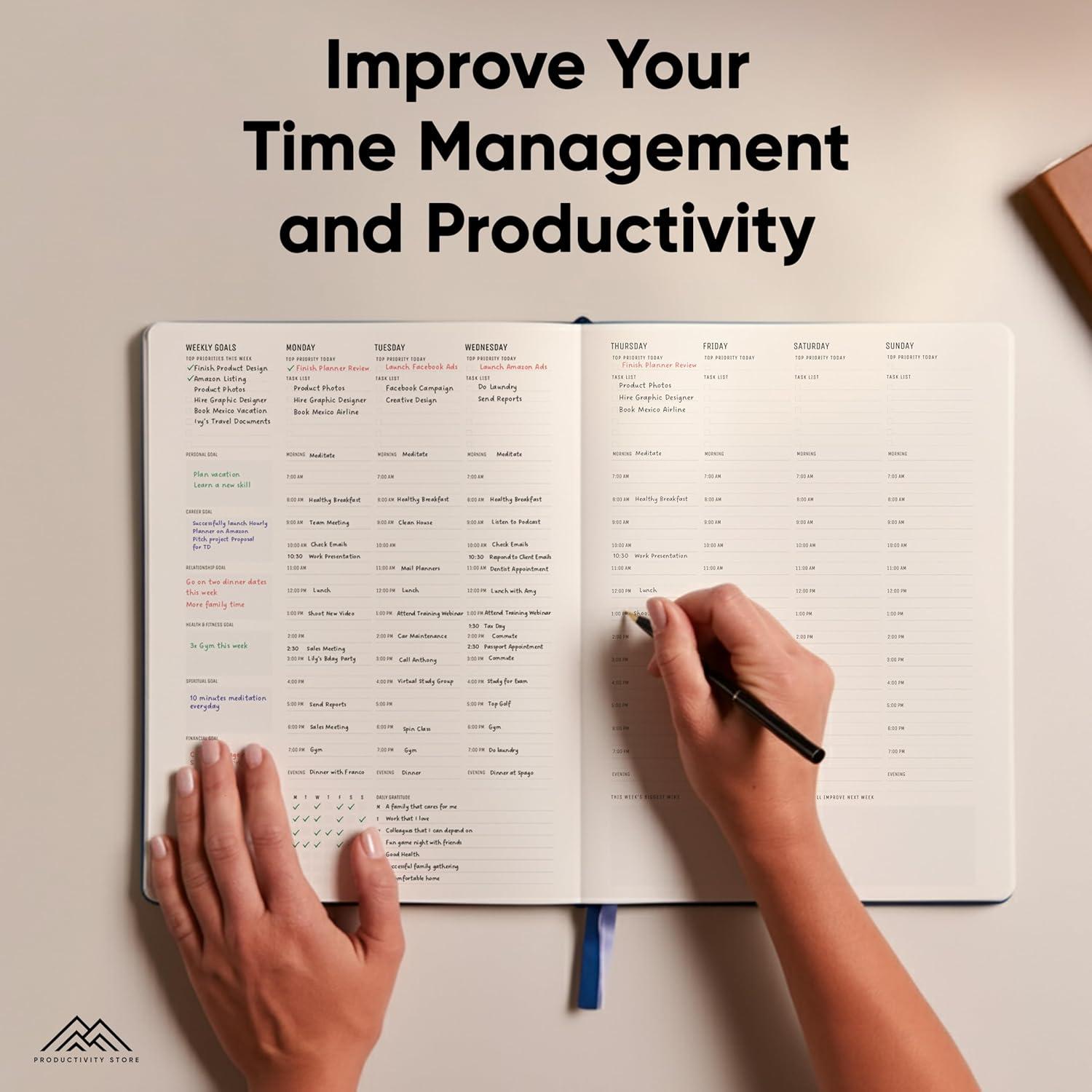 image:imageHourly Planner amp Appointment Book 85 x 11 Premium Hourly Planner with Daily Schedule amp 30Minute Time Slots for Better Time Management by PRODUCTIVITY STORE A4 BlackGrey