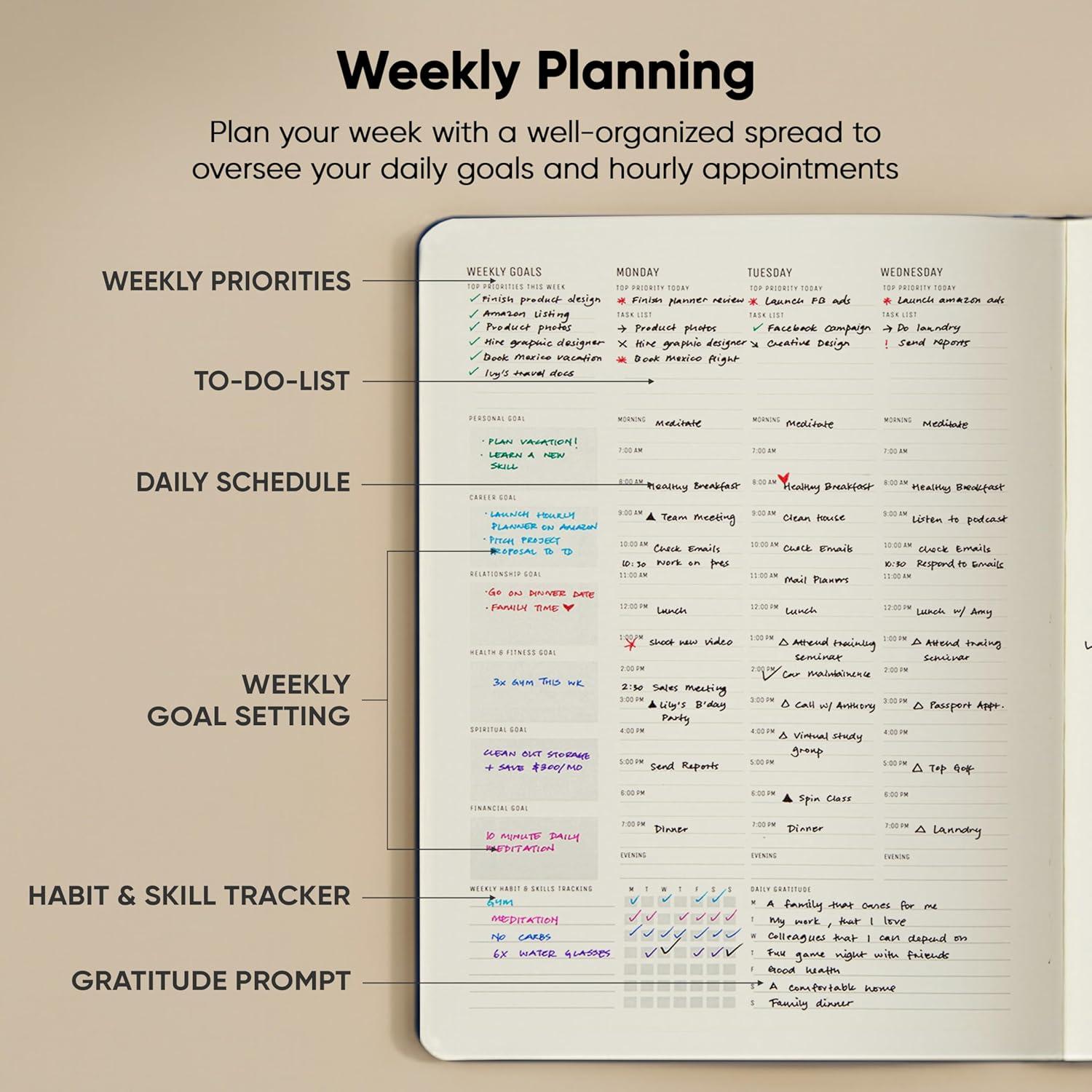 image:imageHourly Planner amp Appointment Book 85 x 11 Premium Hourly Planner with Daily Schedule amp 30Minute Time Slots for Better Time Management by PRODUCTIVITY STORE A4 PinkNavy Blue