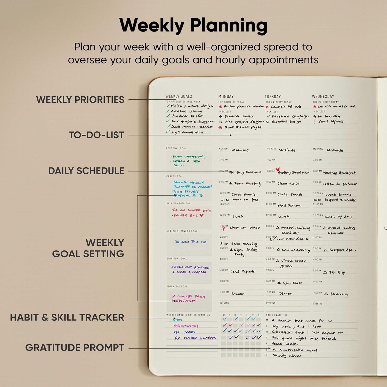 image:imageHourly Planner amp Appointment Book 85 x 11 Premium Hourly Planner with Daily Schedule amp 30Minute Time Slots for Better Time Management by PRODUCTIVITY STORE A4 PinkLeather