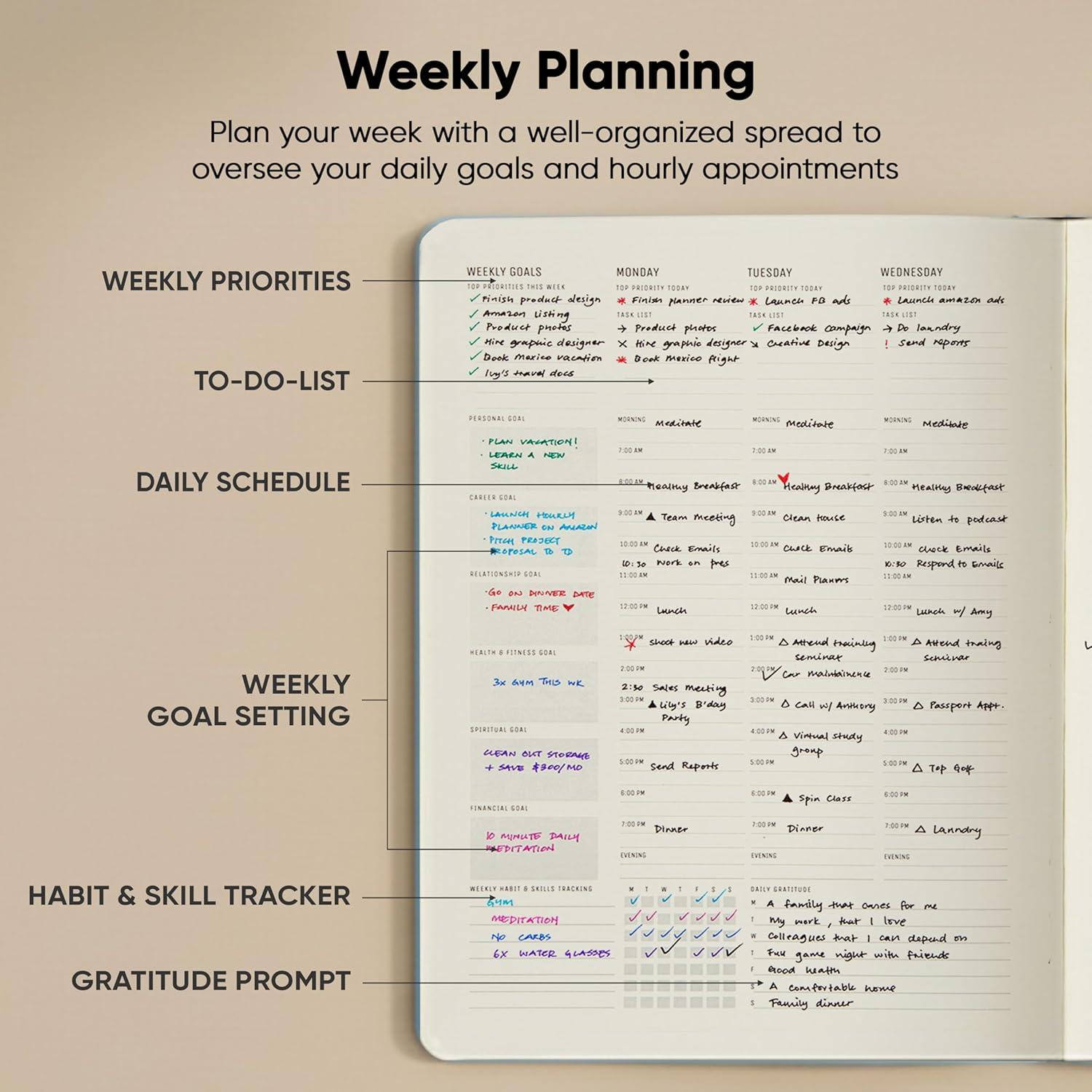 image:imageHourly Planner amp Appointment Book 85 x 11 Premium Hourly Planner with Daily Schedule amp 30Minute Time Slots for Better Time Management by PRODUCTIVITY STORE A4 BlackBlue