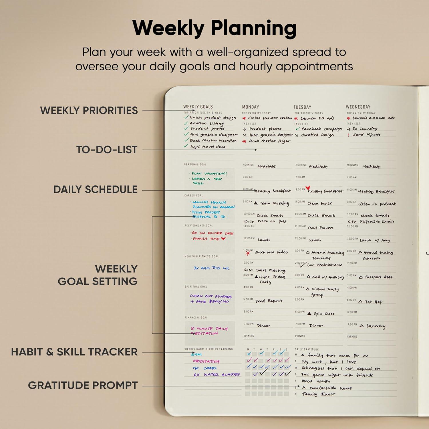 image:imageHourly Planner amp Appointment Book 85 x 11 Premium Hourly Planner with Daily Schedule amp 30Minute Time Slots for Better Time Management by PRODUCTIVITY STORE A4 PinkBlack