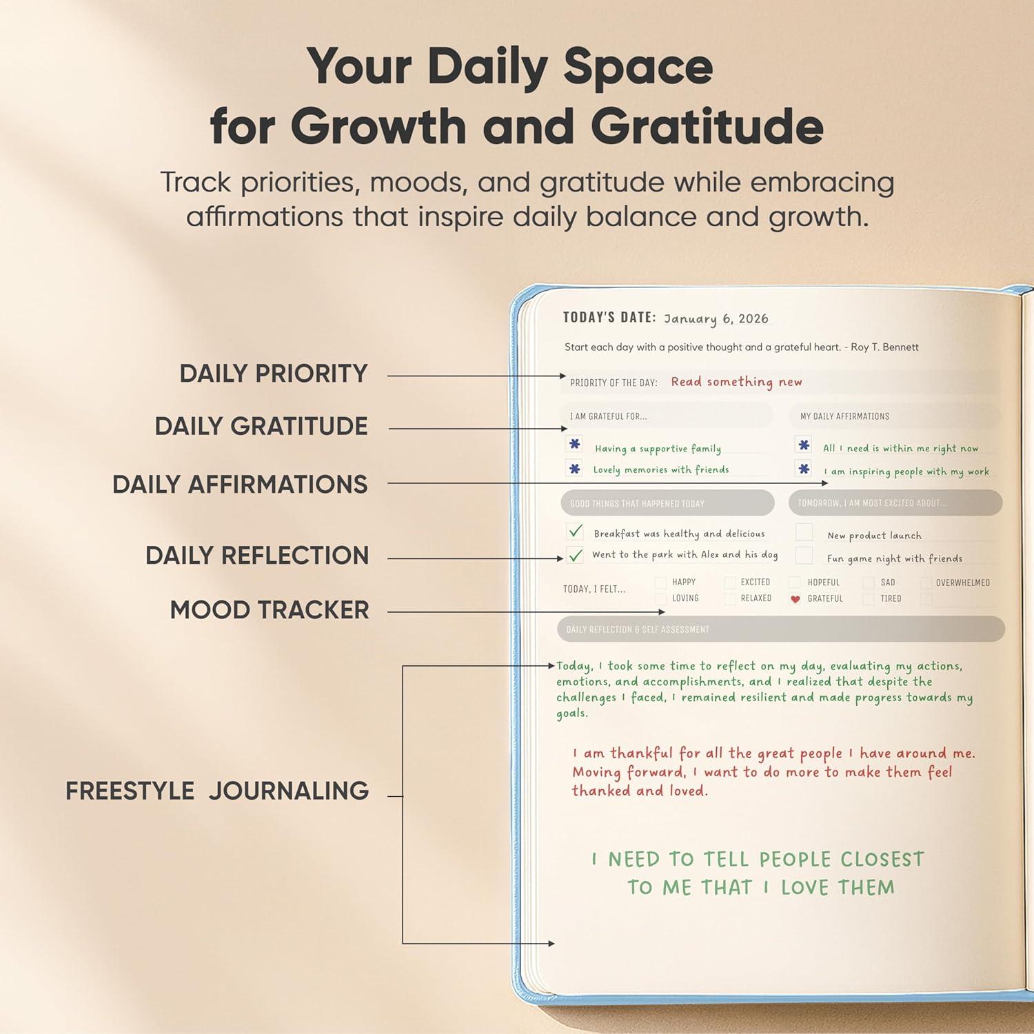 image:imageJournal For Men amp Women Gratitude Journal amp Self Care Journal With Prompts A5 Journaling Notebook Brown Productivity StoreBlue