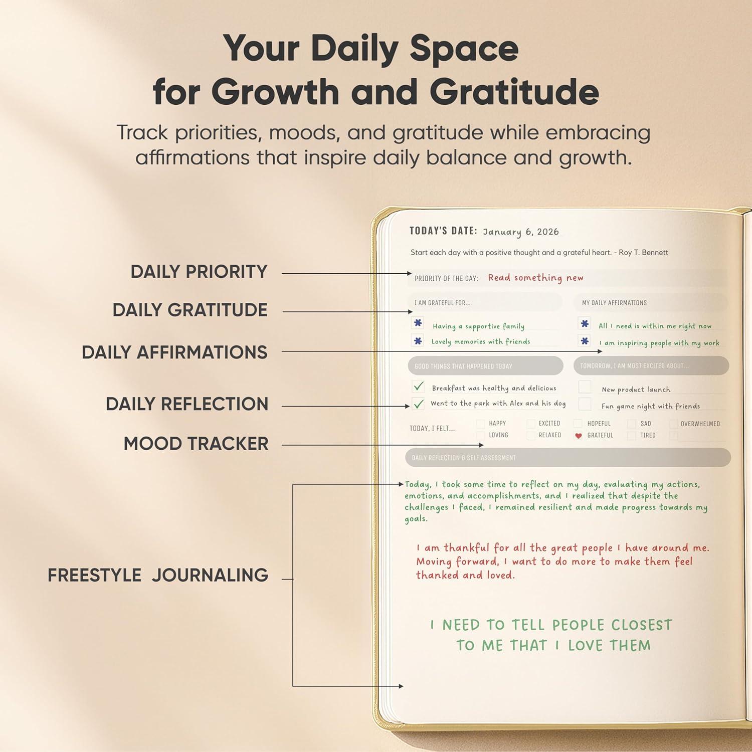 image:imageJournal For Men amp Women Gratitude Journal amp Self Care Journal With Prompts A5 Journaling Notebook Brown Productivity StoreCream