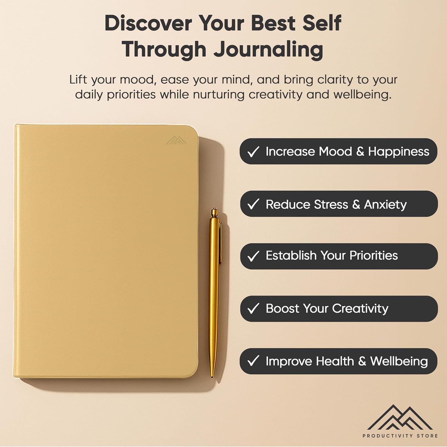 image:imageJournal For Men amp Women Gratitude Journal amp Self Care Journal With Prompts A5 Journaling Notebook Brown Productivity StoreCream