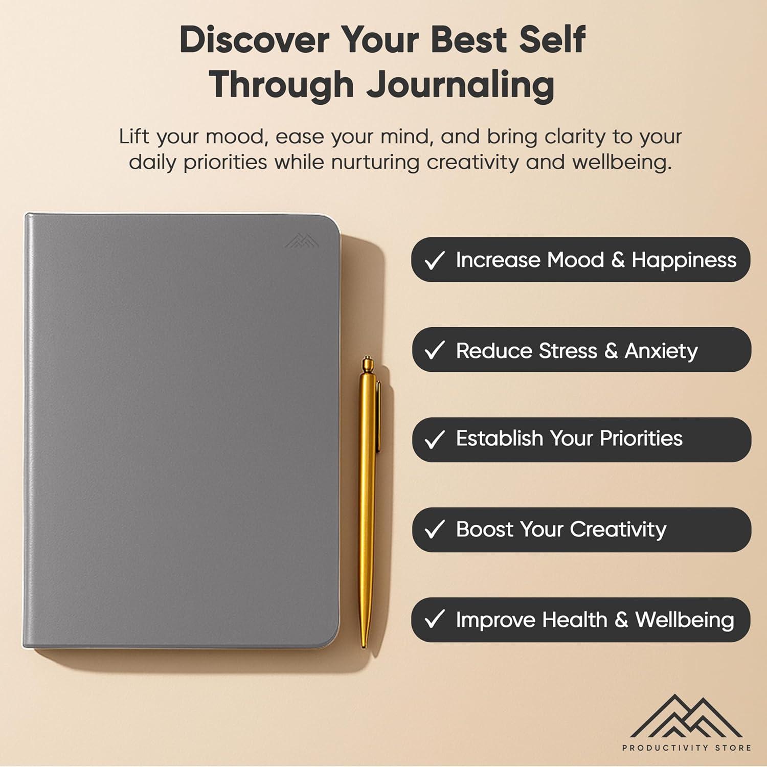 image:imageJournal For Men amp Women Gratitude Journal amp Self Care Journal With Prompts A5 Journaling Notebook Brown Productivity StoreGray