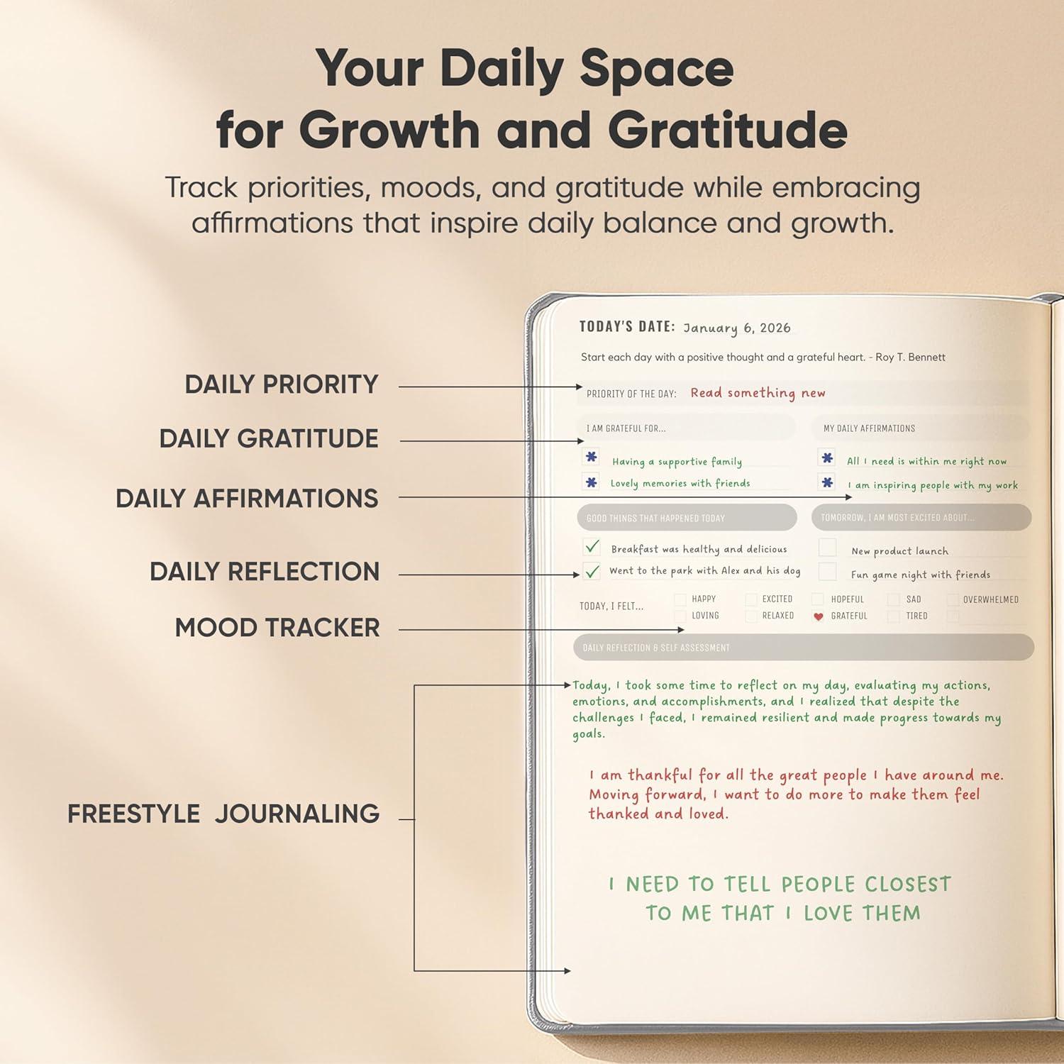 image:imageJournal For Men amp Women Gratitude Journal amp Self Care Journal With Prompts A5 Journaling Notebook Brown Productivity StoreGray