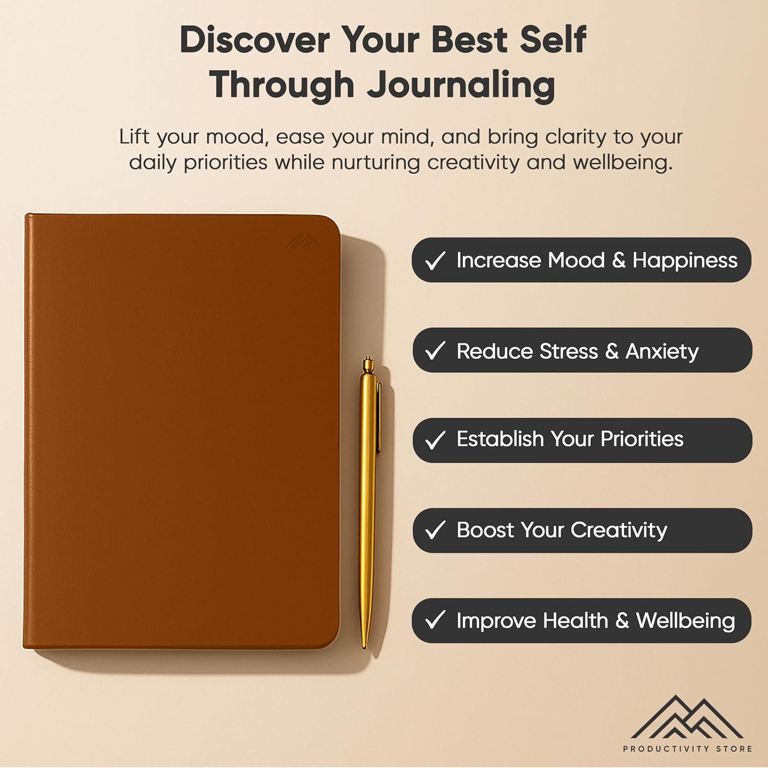 image:imageJournal For Men amp Women Gratitude Journal amp Self Care Journal With Prompts A5 Journaling Notebook Brown Productivity StoreLeather