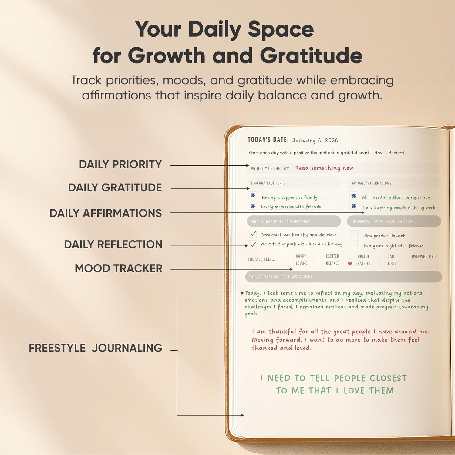 image:imageJournal For Men amp Women Gratitude Journal amp Self Care Journal With Prompts A5 Journaling Notebook Brown Productivity StoreLeather