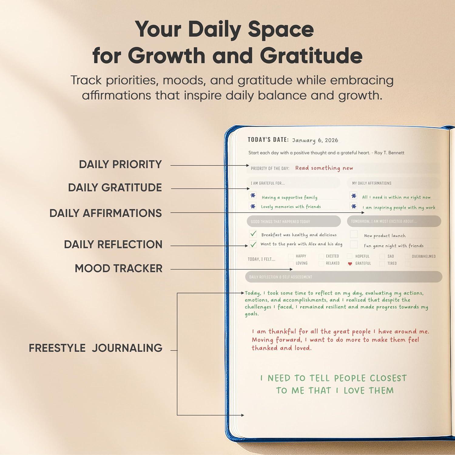 image:imageJournal For Men amp Women Gratitude Journal amp Self Care Journal With Prompts A5 Journaling Notebook Brown Productivity StoreNavy