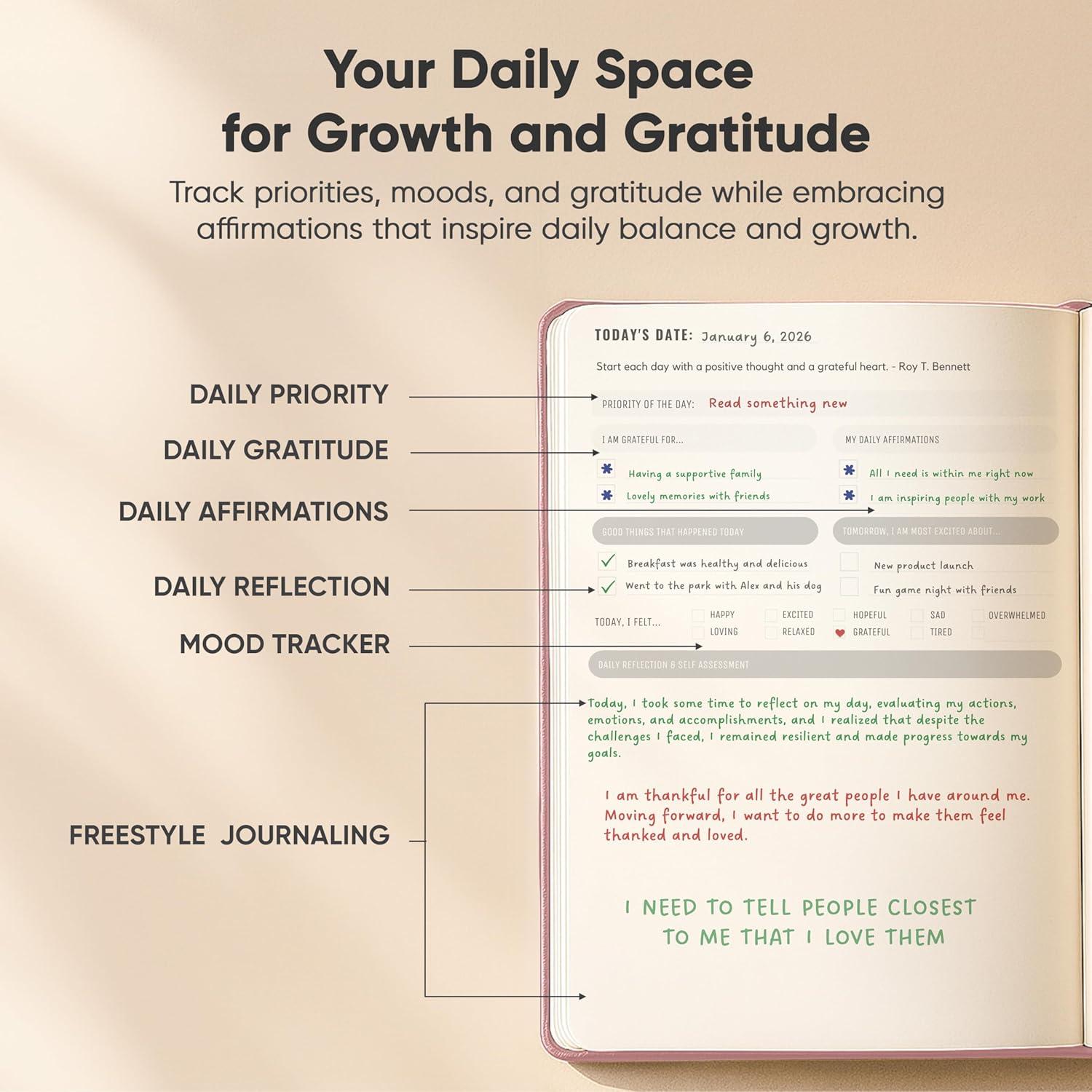 image:imageJournal For Men amp Women Gratitude Journal amp Self Care Journal With Prompts A5 Journaling Notebook Brown Productivity StorePink