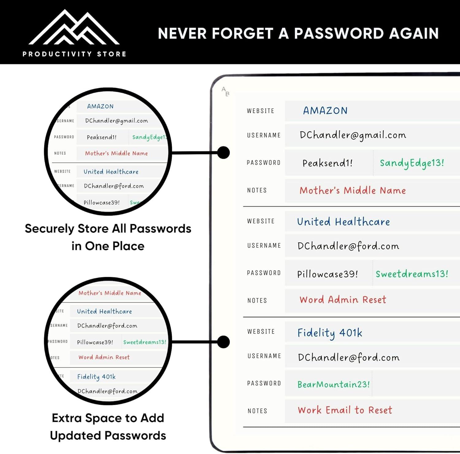 image:imagePRODUCTIVITY STORE Best Password Book with Alphabetical Tabs Password Book Organizer amp Notebook Password Keeper to Keep Website Logins amp Passwords Safe Navy Blue Medium 5x8Gray