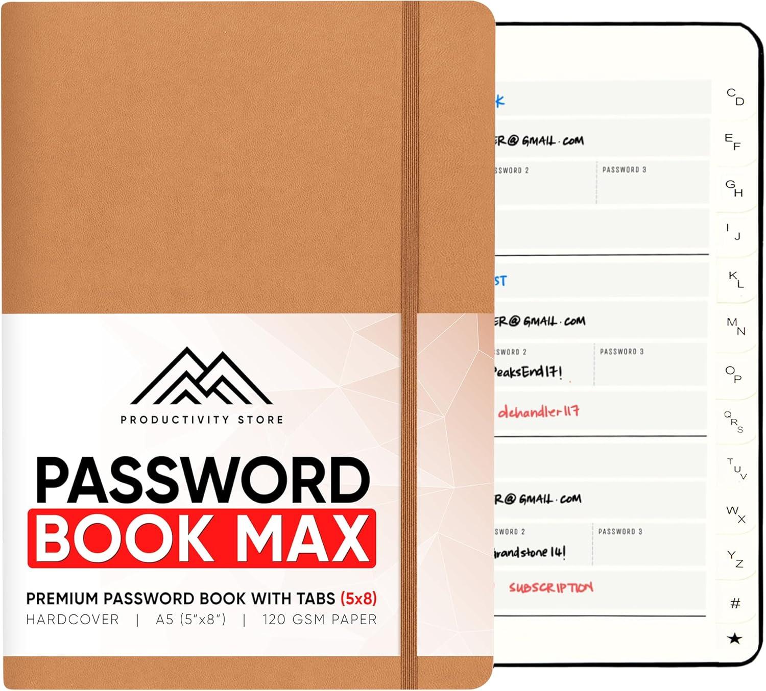 image:imagePRODUCTIVITY STORE Best Password Book with Alphabetical Tabs Password Book Organizer amp Notebook Password Keeper to Keep Website Logins amp Passwords Safe Navy Blue Medium 5x8Leather
