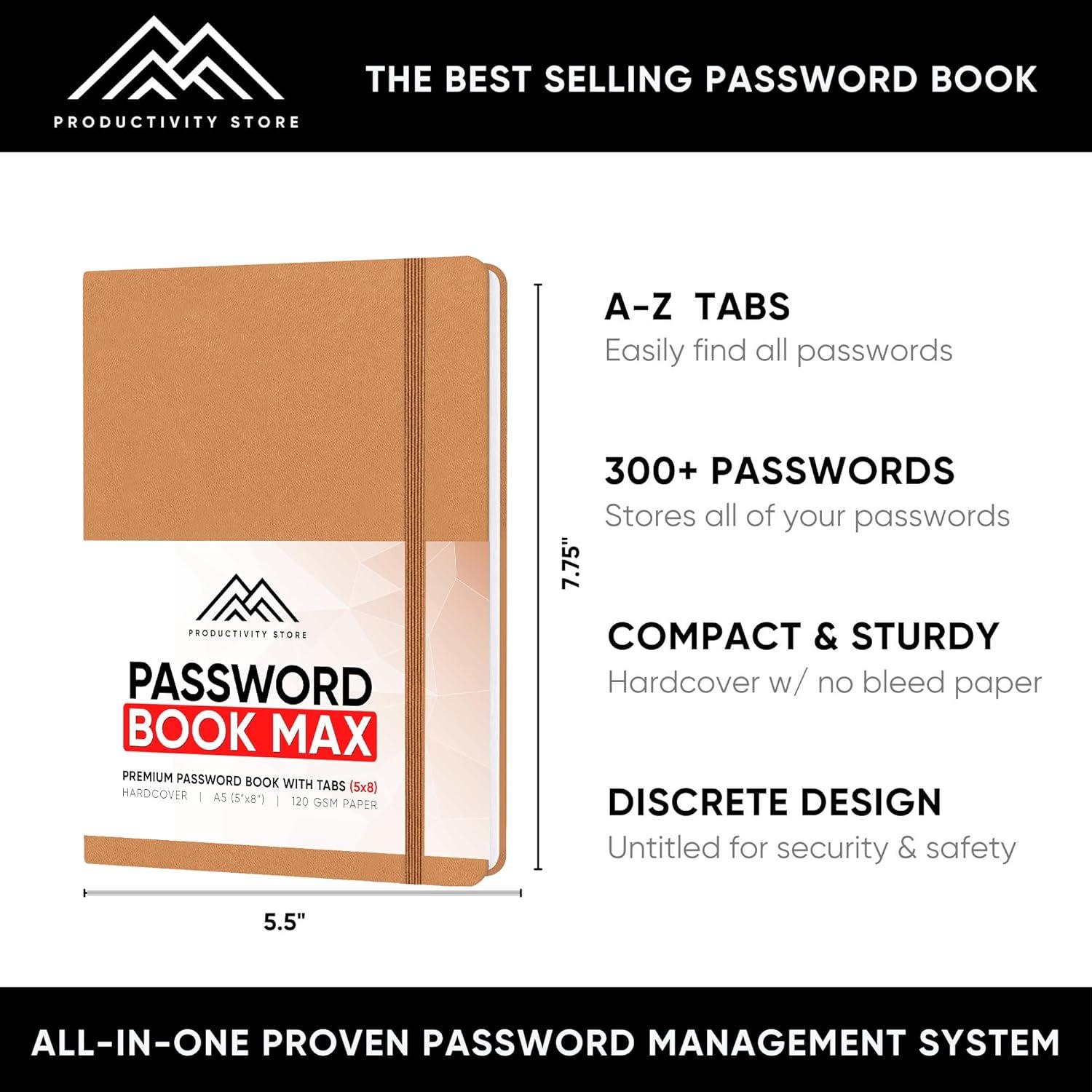 image:imagePRODUCTIVITY STORE Best Password Book with Alphabetical Tabs Password Book Organizer amp Notebook Password Keeper to Keep Website Logins amp Passwords Safe Navy Blue Medium 5x8Leather
