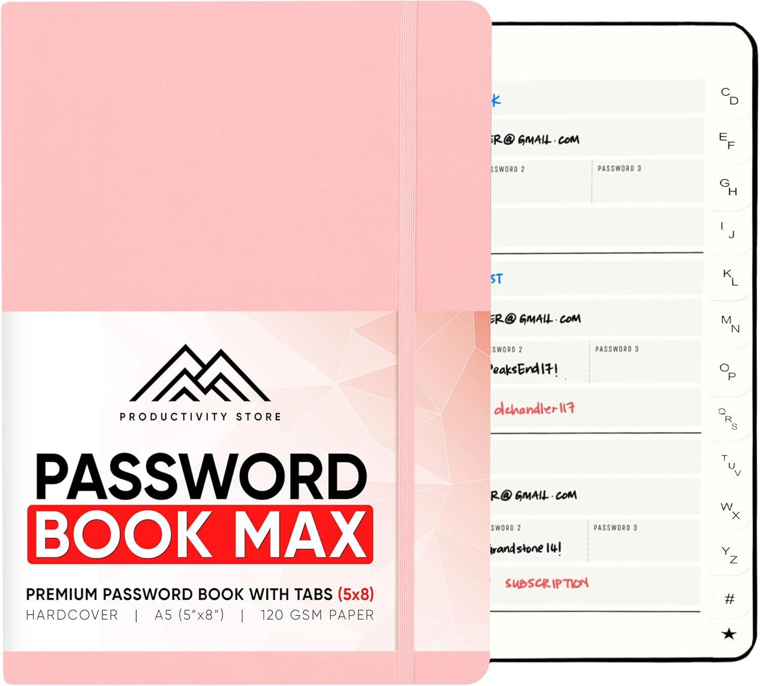 image:imagePRODUCTIVITY STORE Best Password Book with Alphabetical Tabs Password Book Organizer amp Notebook Password Keeper to Keep Website Logins amp Passwords Safe Navy Blue Medium 5x8Pink