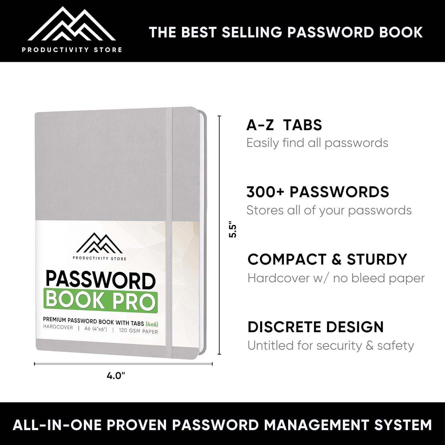 image:imagePRODUCTIVITY STORE Best Password Book with Alphabetical Tabs Password Book Organizer amp Notebook Password Keeper to Keep Website Logins amp Passwords Safe Navy Blue Medium 5x8Gray