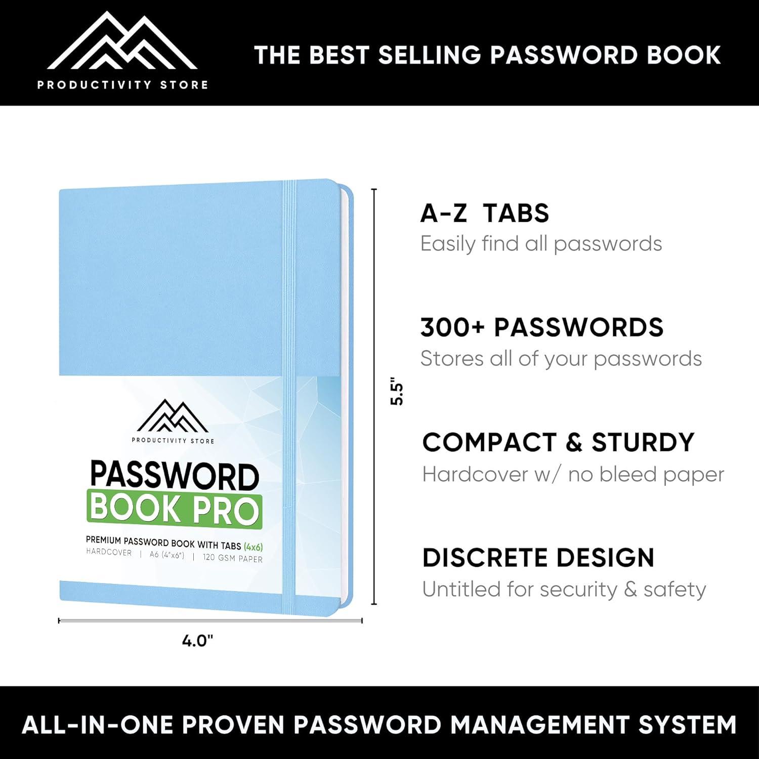 image:imagePRODUCTIVITY STORE Best Password Book with Alphabetical Tabs Password Book Organizer amp Notebook Password Keeper to Keep Website Logins amp Passwords Safe Navy Blue Medium 5x8Blue