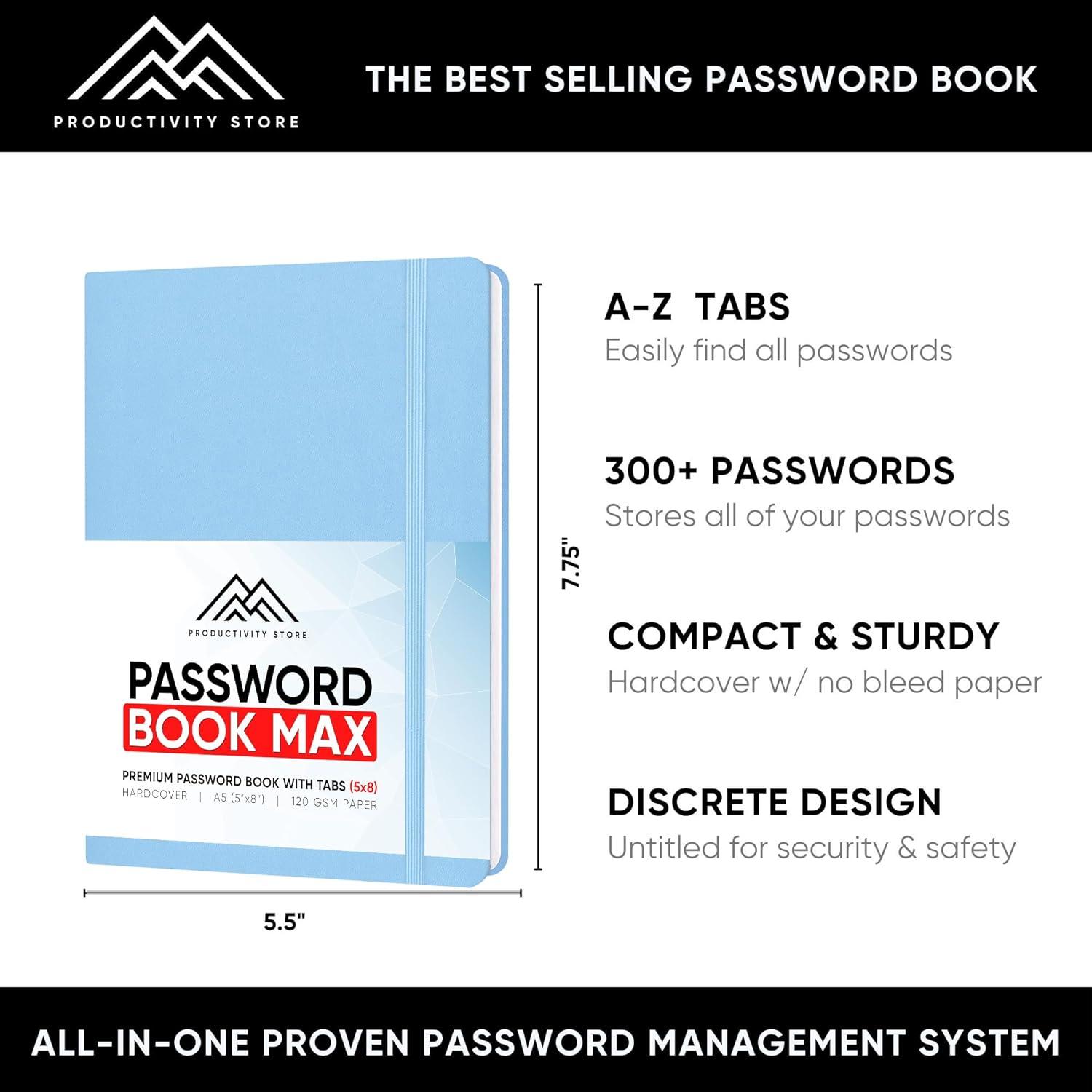 image:imagePRODUCTIVITY STORE Best Password Book with Alphabetical Tabs Password Book Organizer amp Notebook Password Keeper to Keep Website Logins amp Passwords Safe Navy Blue Medium 5x8Blue