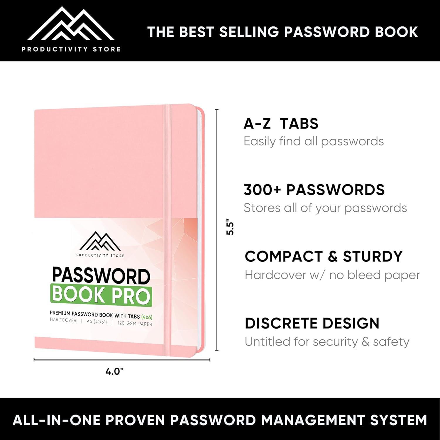 image:imagePRODUCTIVITY STORE Best Password Book with Alphabetical Tabs Password Book Organizer amp Notebook Password Keeper to Keep Website Logins amp Passwords Safe Navy Blue Medium 5x8Pink