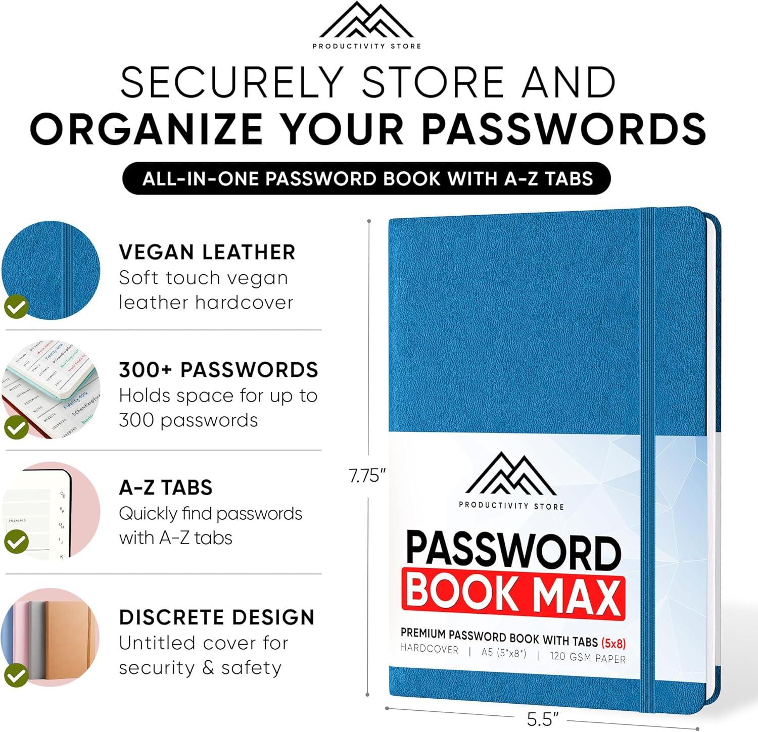 image:imagePRODUCTIVITY STORE Best Password Book with Alphabetical Tabs Password Book Organizer amp Notebook Password Keeper to Keep Website Logins amp Passwords Safe Navy Blue Medium 5x8Navy Blue