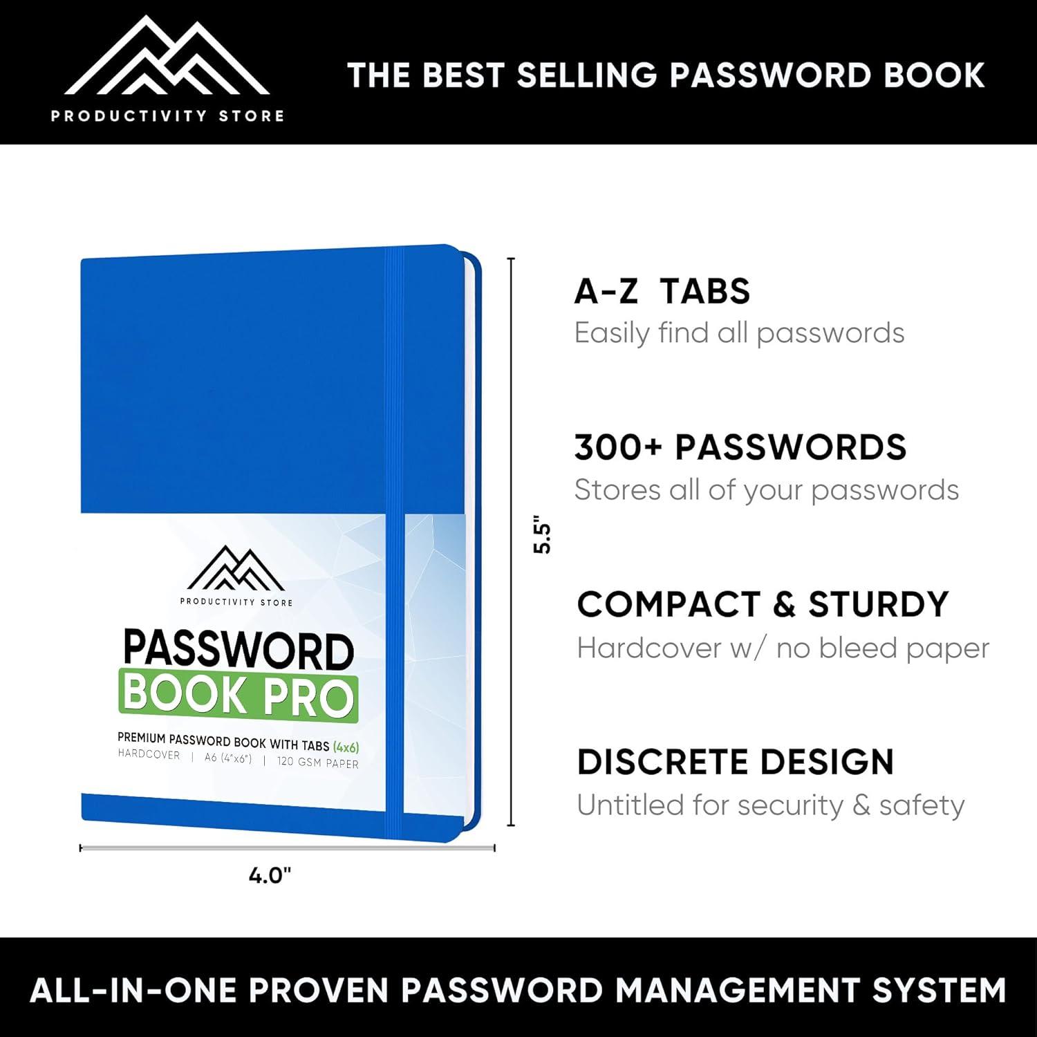 image:imagePRODUCTIVITY STORE Best Password Book with Alphabetical Tabs Password Book Organizer amp Notebook Password Keeper to Keep Website Logins amp Passwords Safe Navy Blue Medium 5x8Navy Blue