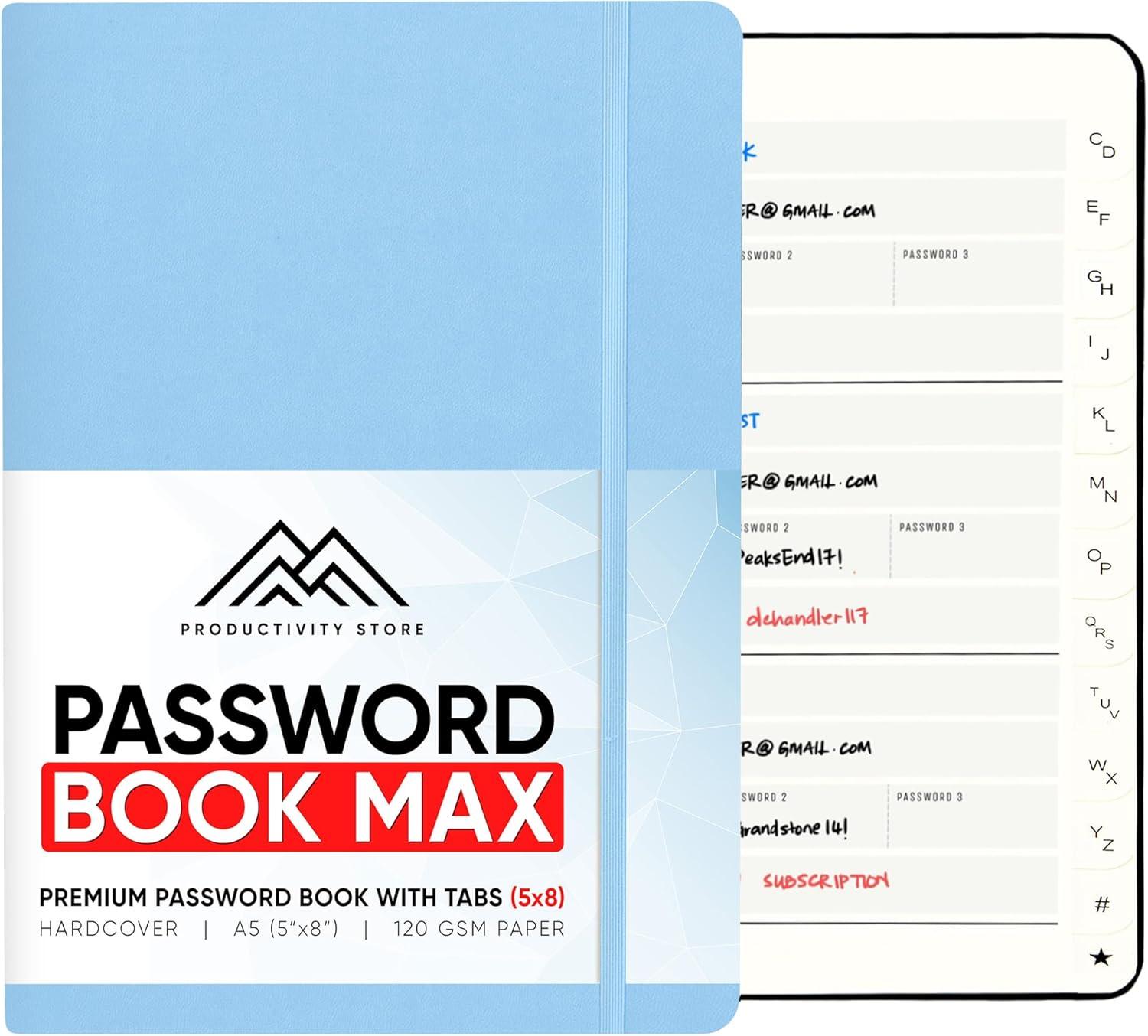 image:imagePRODUCTIVITY STORE Best Password Book with Alphabetical Tabs Password Book Organizer amp Notebook Password Keeper to Keep Website Logins amp Passwords Safe Navy Blue Medium 5x8Blue