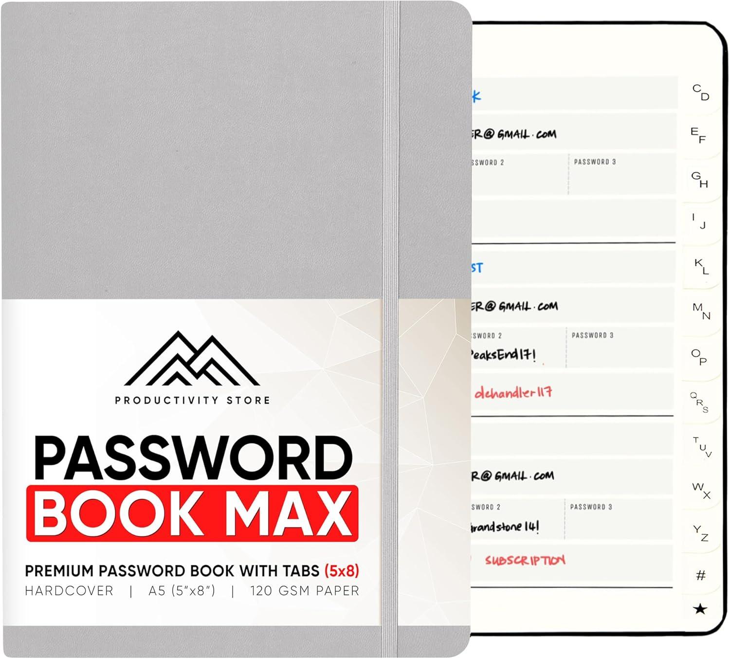 image:imagePRODUCTIVITY STORE Best Password Book with Alphabetical Tabs Password Book Organizer amp Notebook Password Keeper to Keep Website Logins amp Passwords Safe Navy Blue Medium 5x8Gray