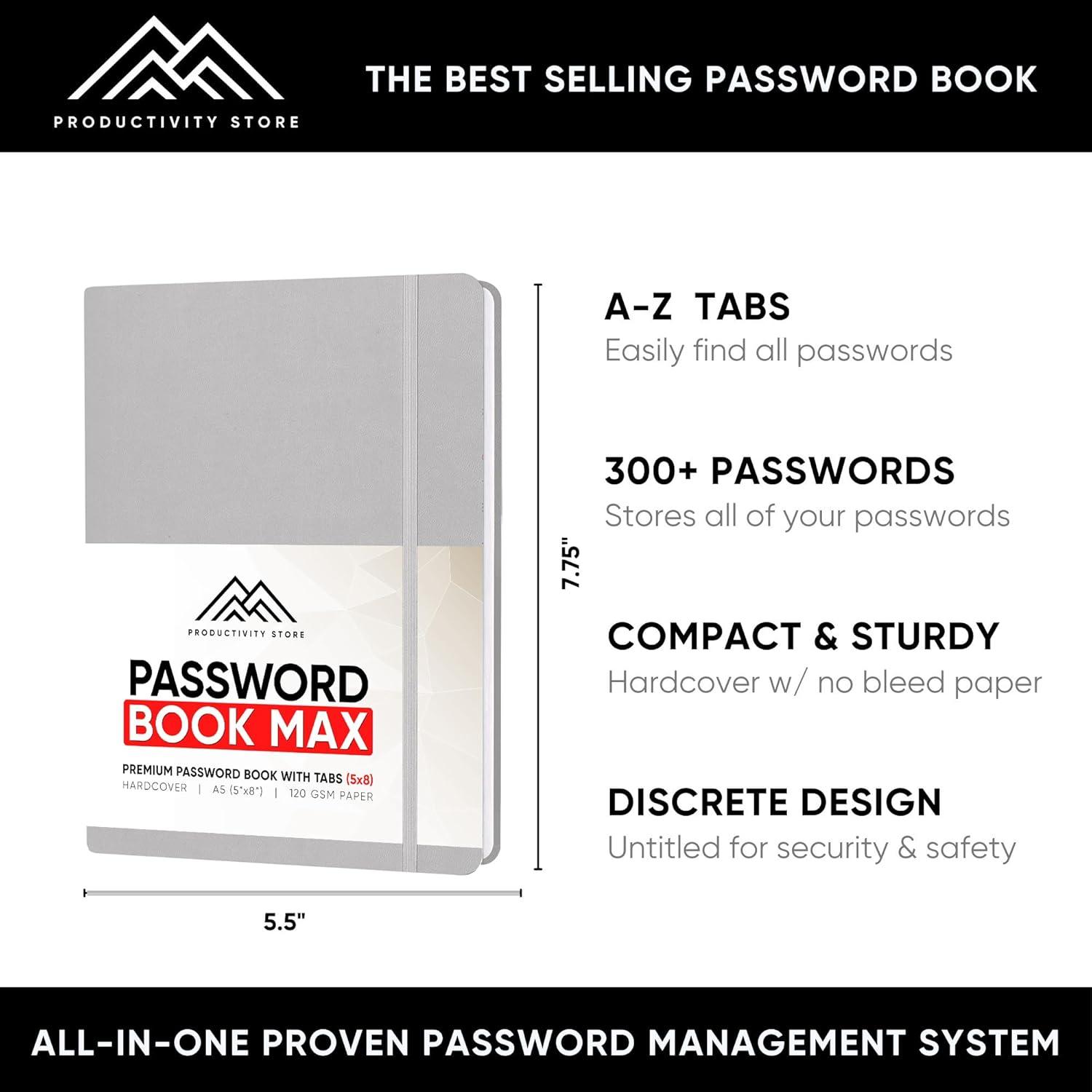 image:imagePRODUCTIVITY STORE Best Password Book with Alphabetical Tabs Password Book Organizer amp Notebook Password Keeper to Keep Website Logins amp Passwords Safe Navy Blue Medium 5x8Gray