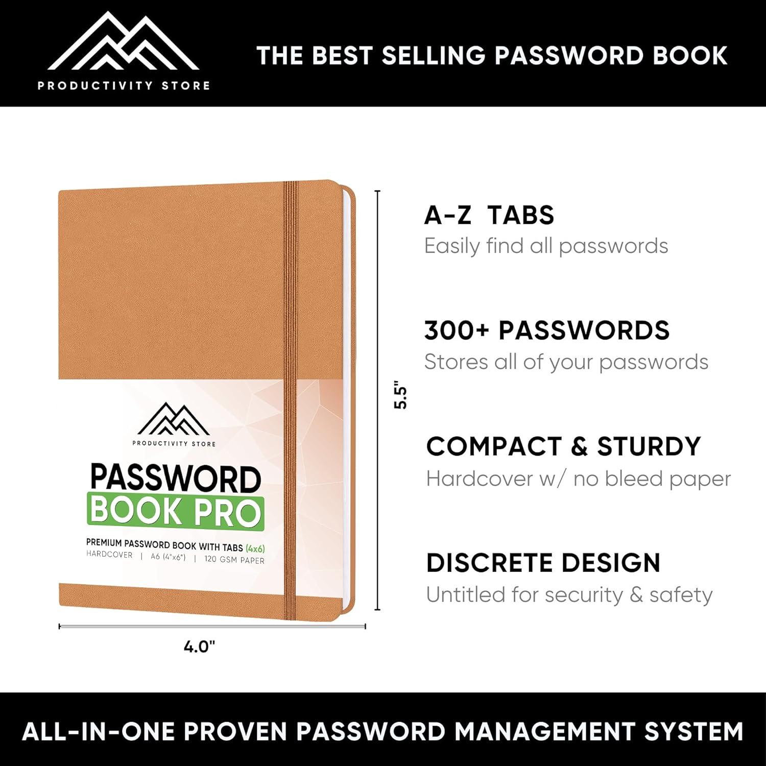 image:imagePRODUCTIVITY STORE Best Password Book with Alphabetical Tabs Password Book Organizer amp Notebook Password Keeper to Keep Website Logins amp Passwords Safe Navy Blue Medium 5x8Leather