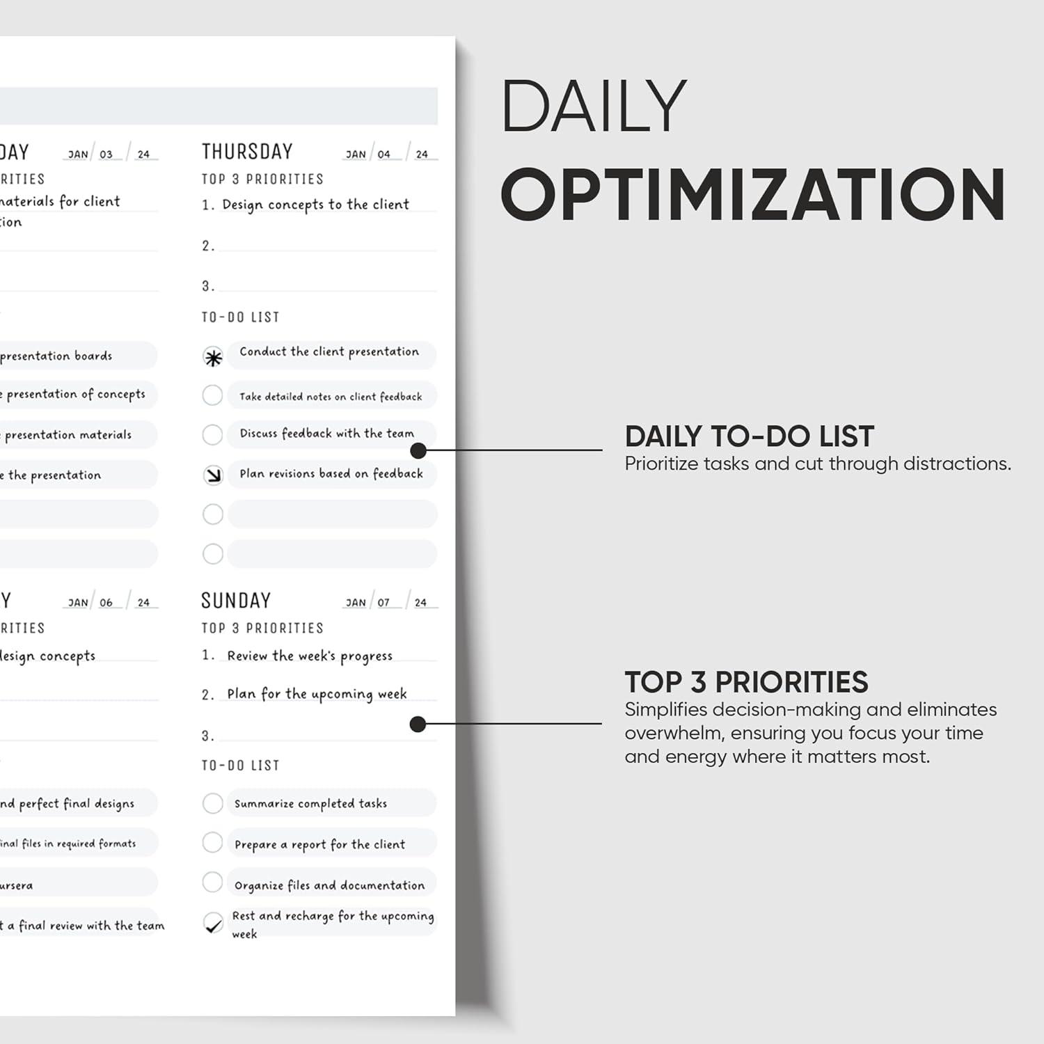 image:imageProductivity Store Weekly Desk Planner Pad 12Month Productivity Planner TearOut Deskpad for ToDo List Productivity Tools for Time Management and Mindfulness A4 Size Black