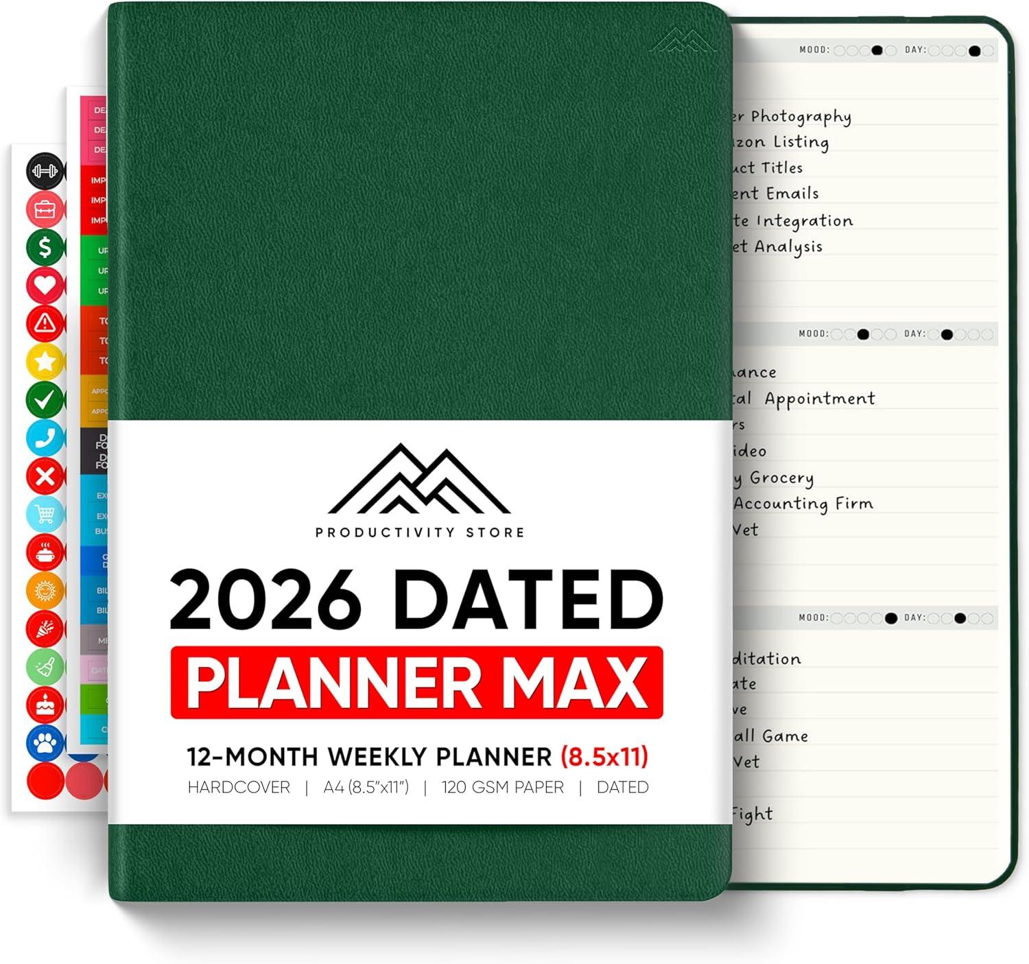 image:imageUndated 2026 Planner 85 x 11 The 1 Productivity Planner to Achieve Your 2026 Goals Planner 20262027 by PRODUCTIVITY STORE A4 BLACKGreen