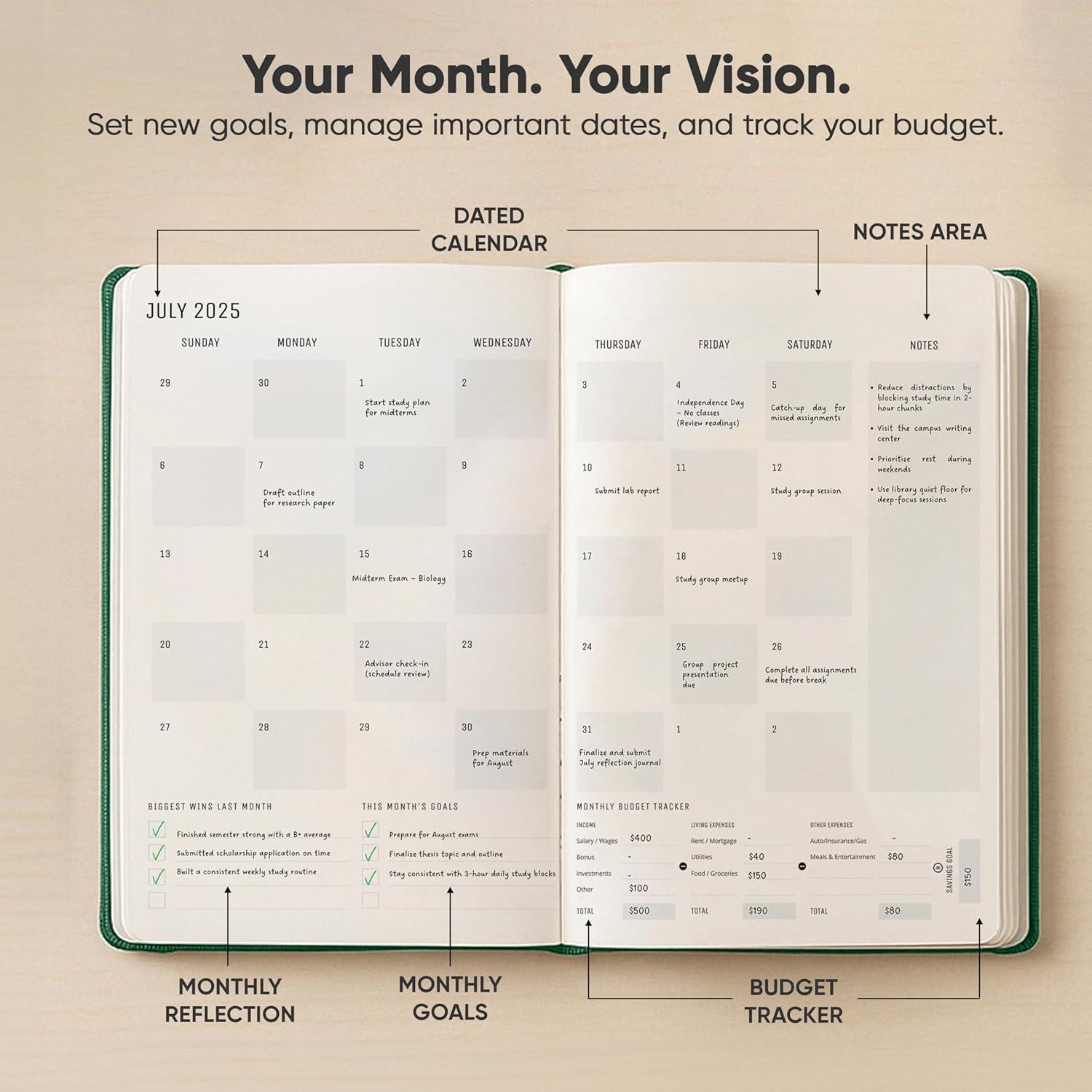 image:imageUndated 2026 Planner 85 x 11 The 1 Productivity Planner to Achieve Your 2026 Goals Planner 20262027 by PRODUCTIVITY STORE A4 BLACKGreen