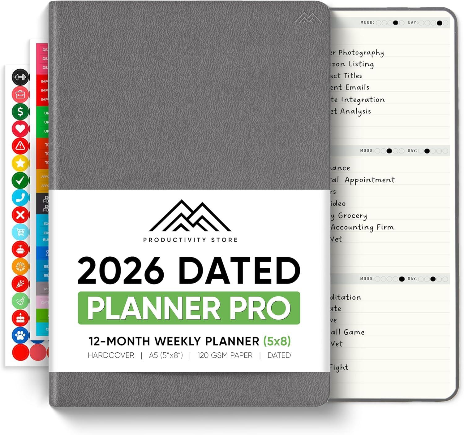 image:imageUndated 2026 Planner 85 x 11 The 1 Productivity Planner to Achieve Your 2026 Goals Planner 20262027 by PRODUCTIVITY STORE A4 BLACKGrey