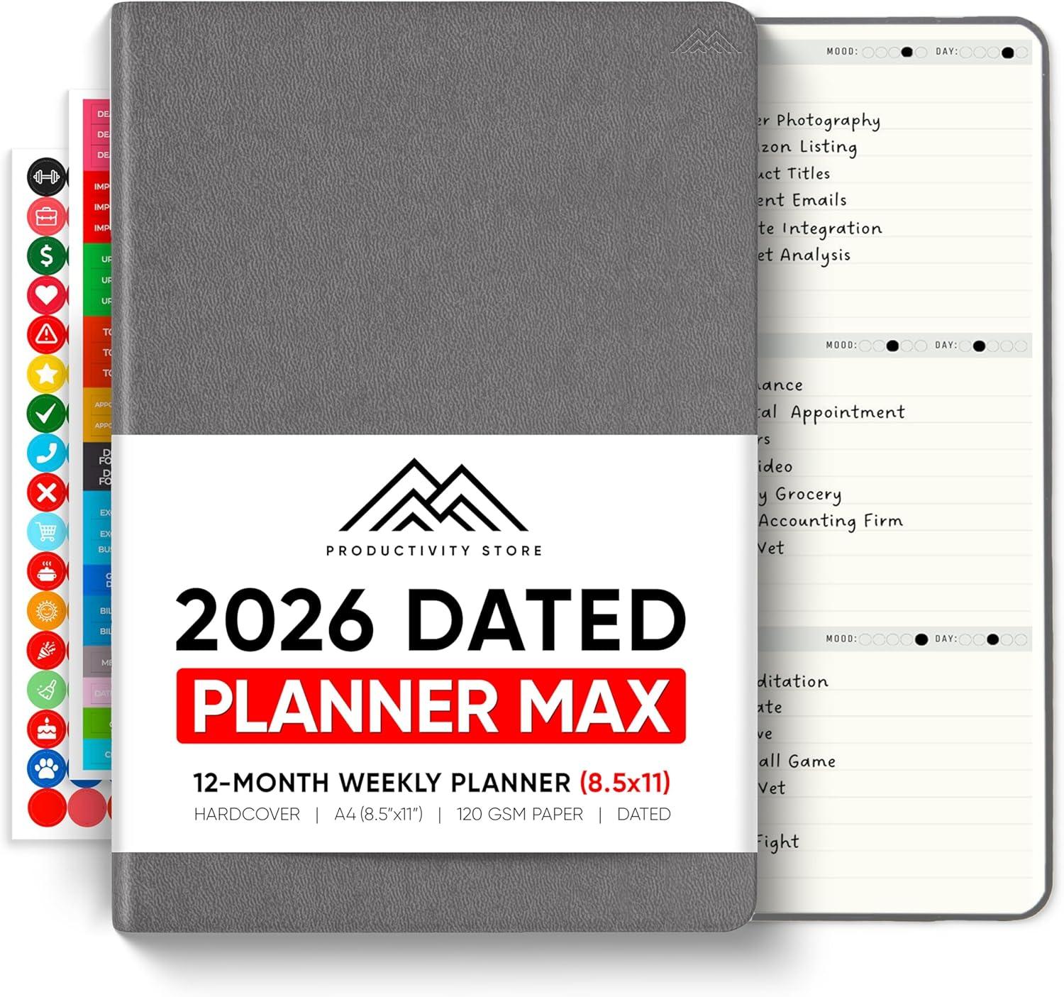 image:imageUndated 2026 Planner 85 x 11 The 1 Productivity Planner to Achieve Your 2026 Goals Planner 20262027 by PRODUCTIVITY STORE A4 BLACKGrey
