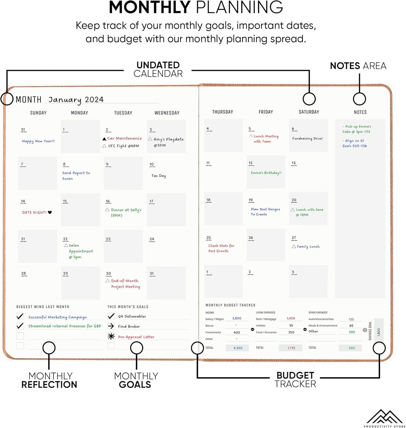 image:imageUndated 2026 Planner 85 x 11 The 1 Productivity Planner to Achieve Your 2026 Goals Planner 20262027 by PRODUCTIVITY STORE A4 BLACKGrey