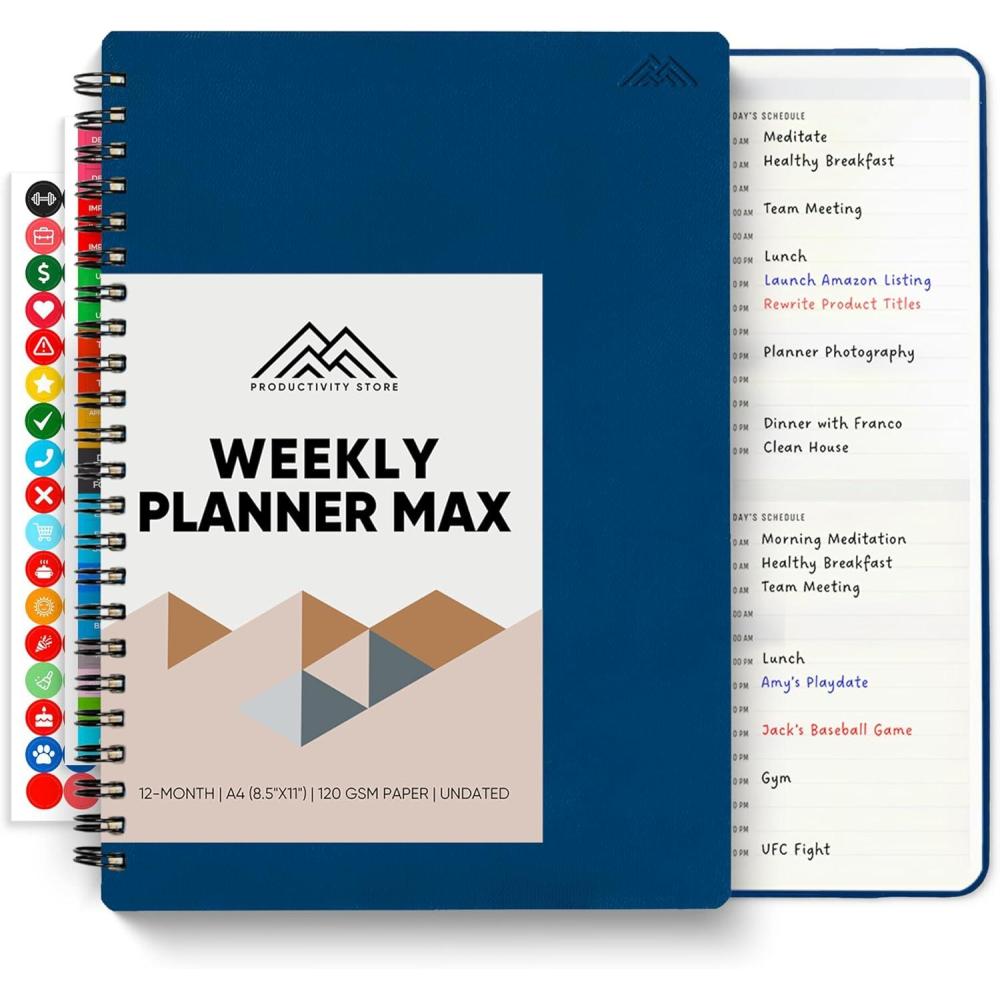 image:image2026 Planner 85 x 11 SpiralBound Weekly Monthly and Daily Planner Organize All 52 Weeks Increase Productivity and Get Organized Productivity Store BlackNavy