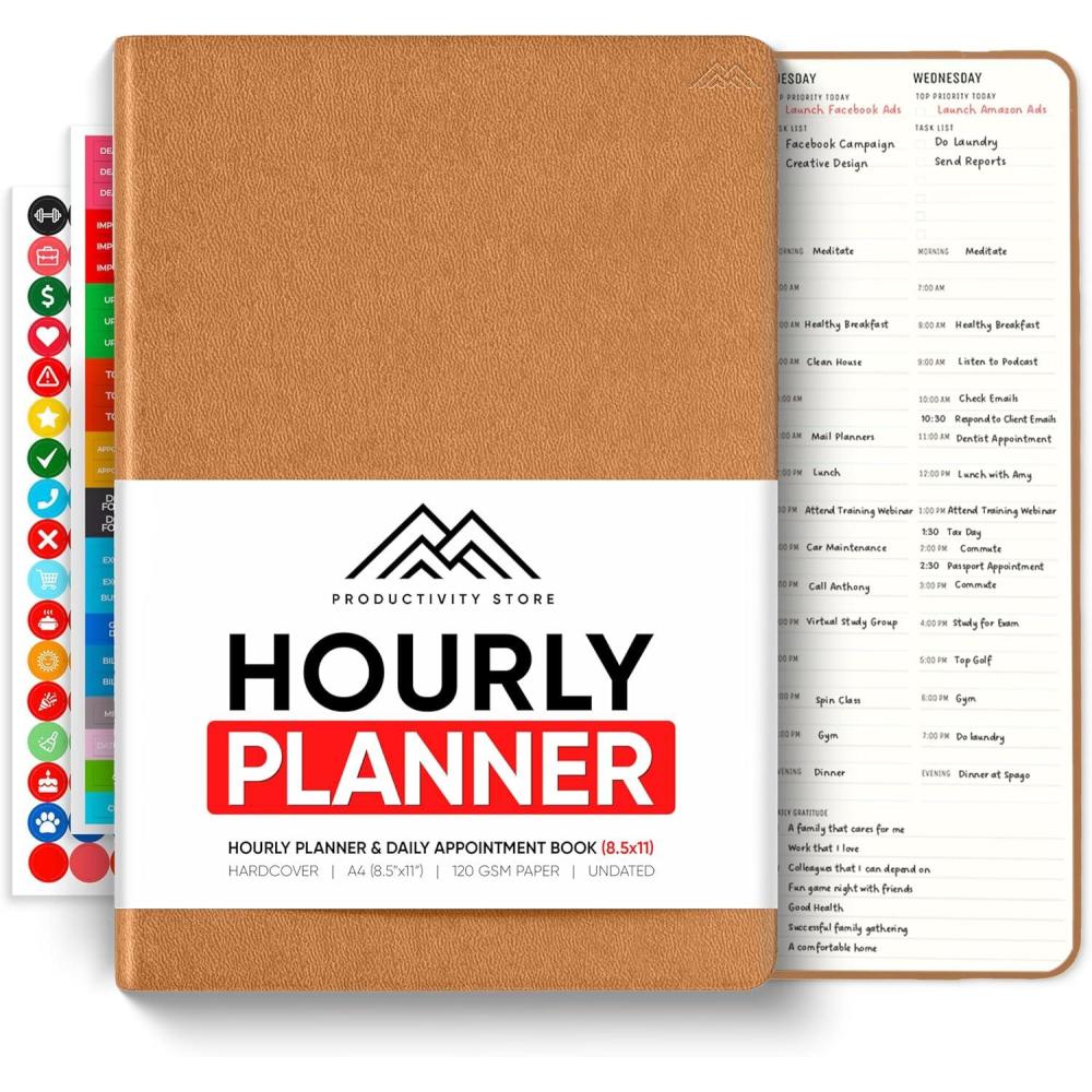 image:imageHourly Planner amp Appointment Book 85 x 11 Premium Hourly Planner with Daily Schedule amp 30Minute Time Slots for Better Time Management by PRODUCTIVITY STORE A4 BlackLeather