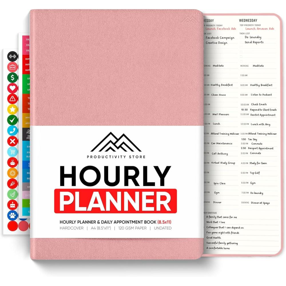 image:imageHourly Planner amp Appointment Book 85 x 11 Premium Hourly Planner with Daily Schedule amp 30Minute Time Slots for Better Time Management by PRODUCTIVITY STORE A4 BlackPink