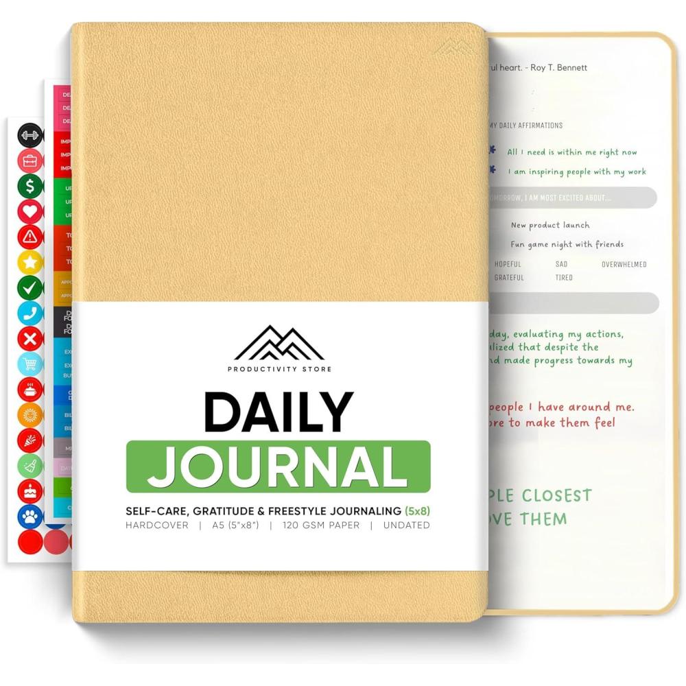 image:imageJournal For Men amp Women Gratitude Journal amp Self Care Journal With Prompts A5 Journaling Notebook Brown Productivity StoreCream