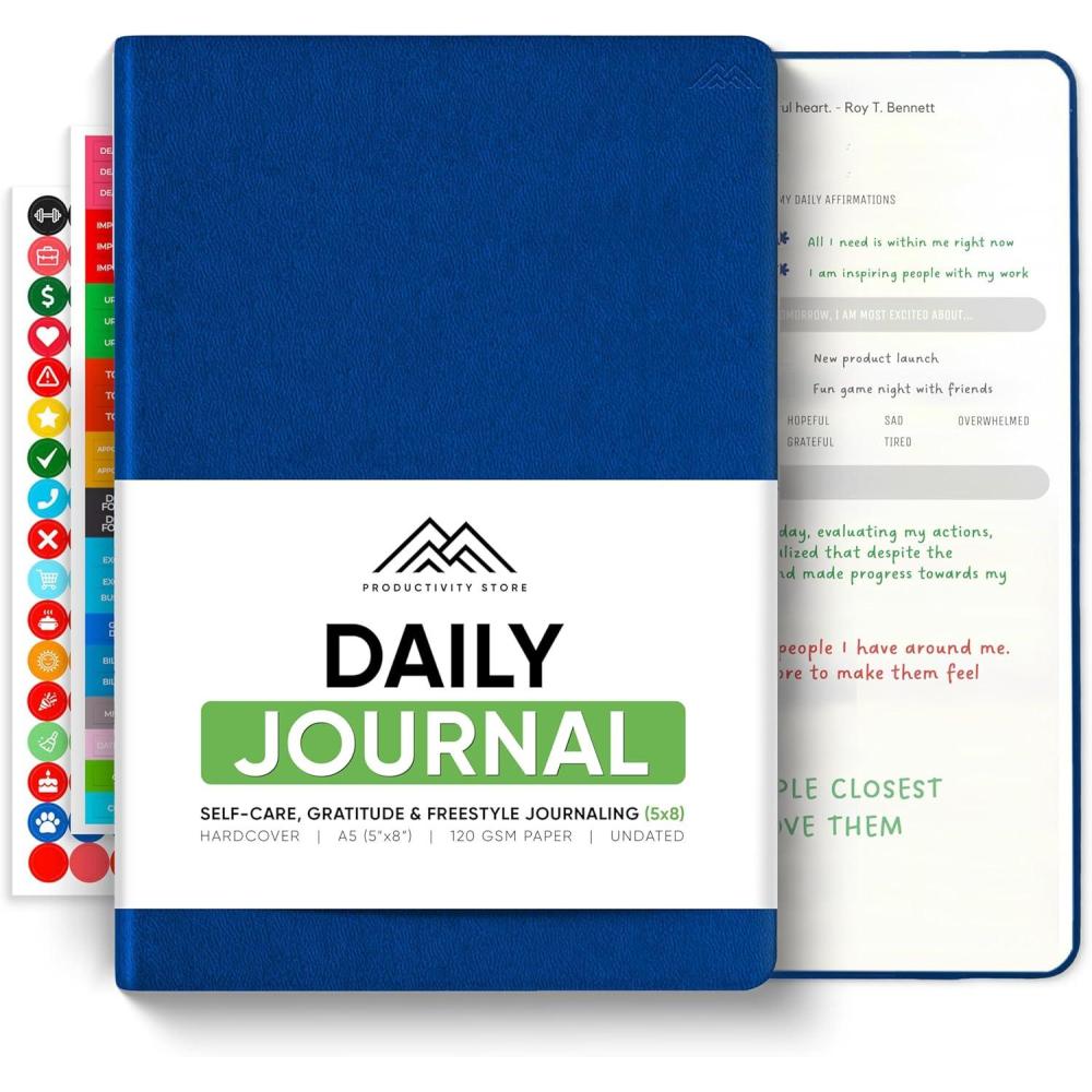image:imageJournal For Men amp Women Gratitude Journal amp Self Care Journal With Prompts A5 Journaling Notebook Brown Productivity StoreNavy