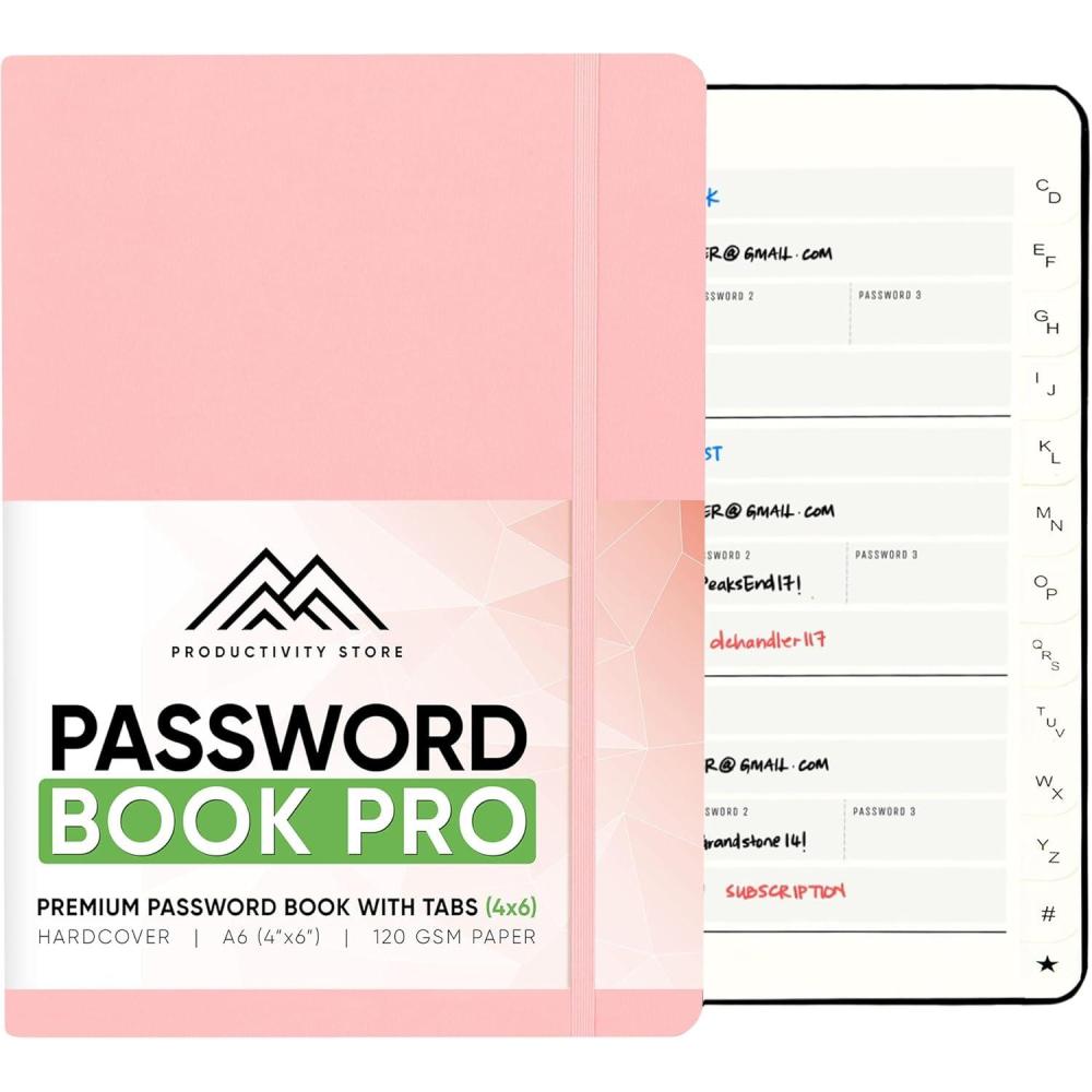 image:imagePRODUCTIVITY STORE Best Password Book with Alphabetical Tabs Password Book Organizer amp Notebook Password Keeper to Keep Website Logins amp Passwords Safe Navy Blue Medium 5x8Pink