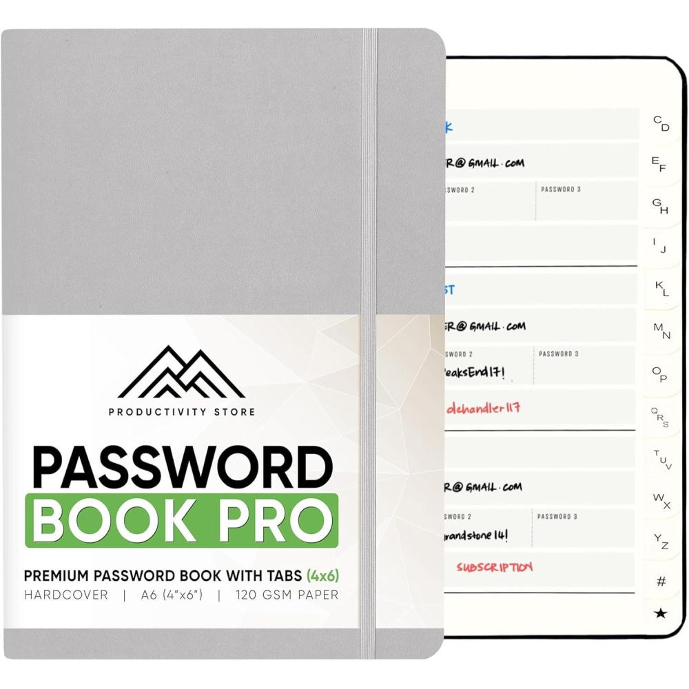 image:imagePRODUCTIVITY STORE Best Password Book with Alphabetical Tabs Password Book Organizer amp Notebook Password Keeper to Keep Website Logins amp Passwords Safe Navy Blue Medium 5x8Gray