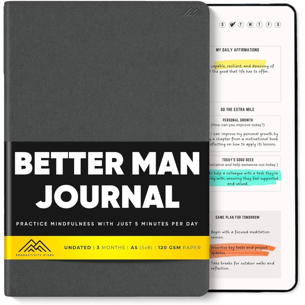 image:imagePRODUCTIVITY STORE Better Man Journal Gratitude Journal 5 Minute Journal Reflection Manifestation Journal for Mindfulness amp Self Care Journal GoalGuided Gratitude Journal for Men