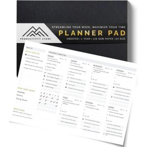 image:imageProductivity Store  Weekly Desk Planner Pad 12Month Productivity Planner TearOut Deskpad for ToDo List Productivity Tools for Time Management and Mindfulness A4 Size Black